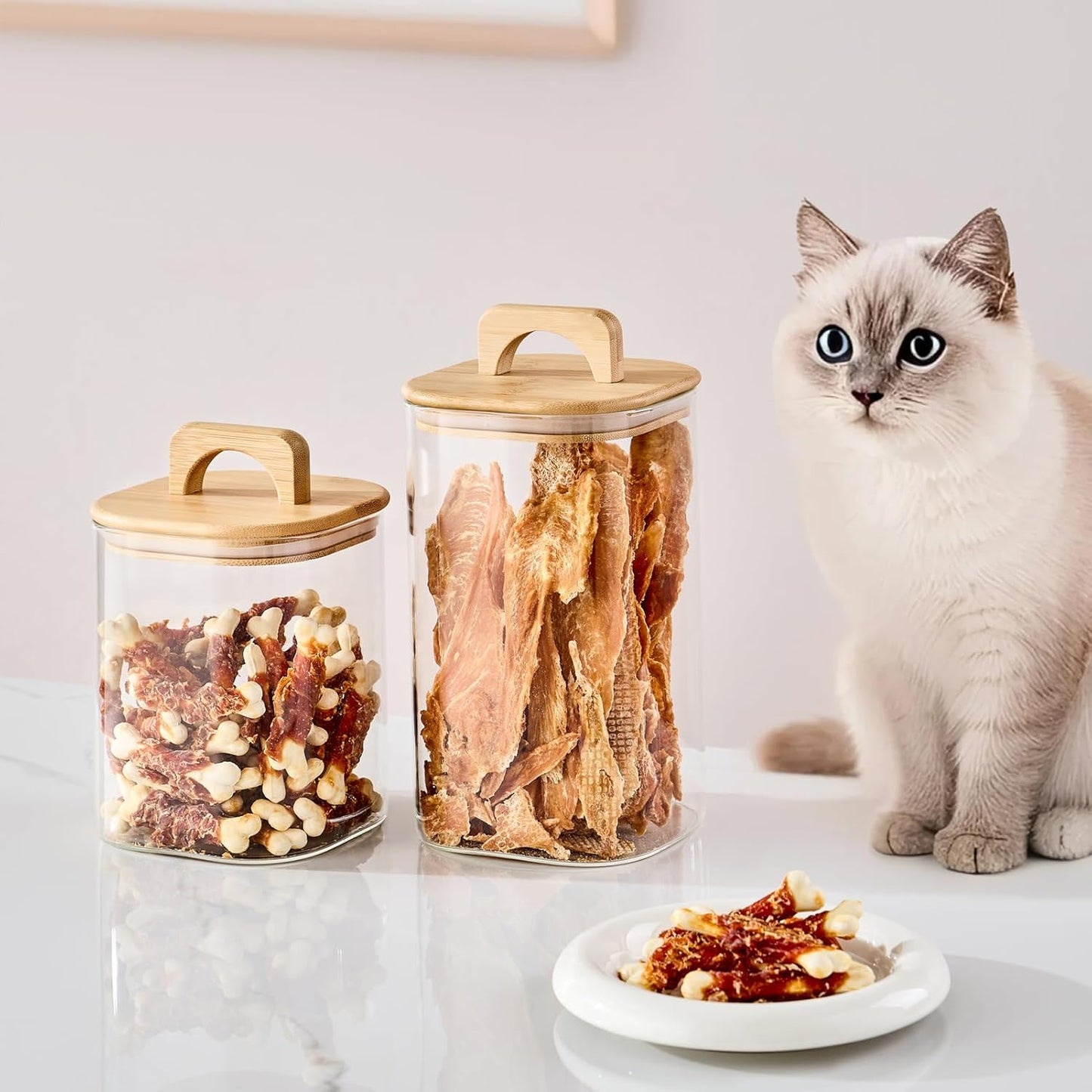 Sweejar 4 qt Large Jars with Bamboo Lids, 1 Gallon Glass Candy Jar with Lid, Sugar/Flour Storage Containers, 128 oz Big Glass Canisters with Airtight Lid, 2 Pack