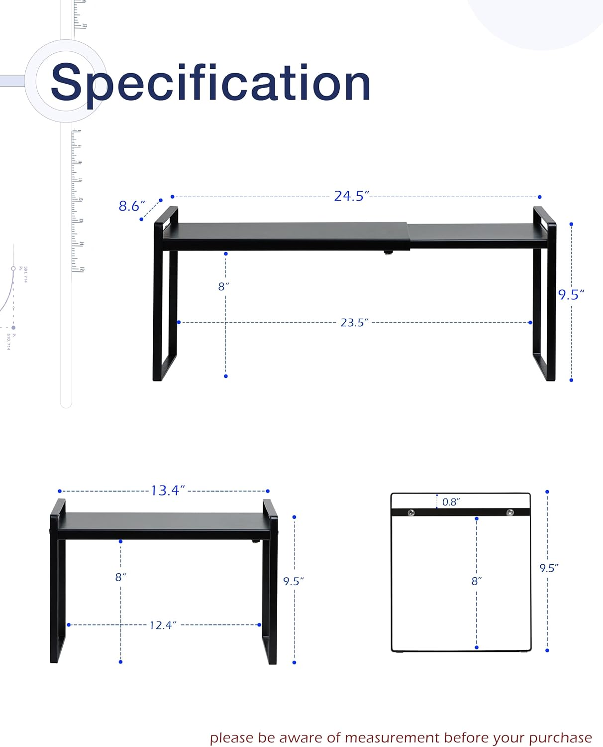 Nxconsu Expandable Cabinet Shelf Organizer Riser for Kitchen Pantry Cupboard Under Sink Countertop Home Storage Organization Rack Space Saver Freestanding Heavy Duty Nonslip Stackable Black
