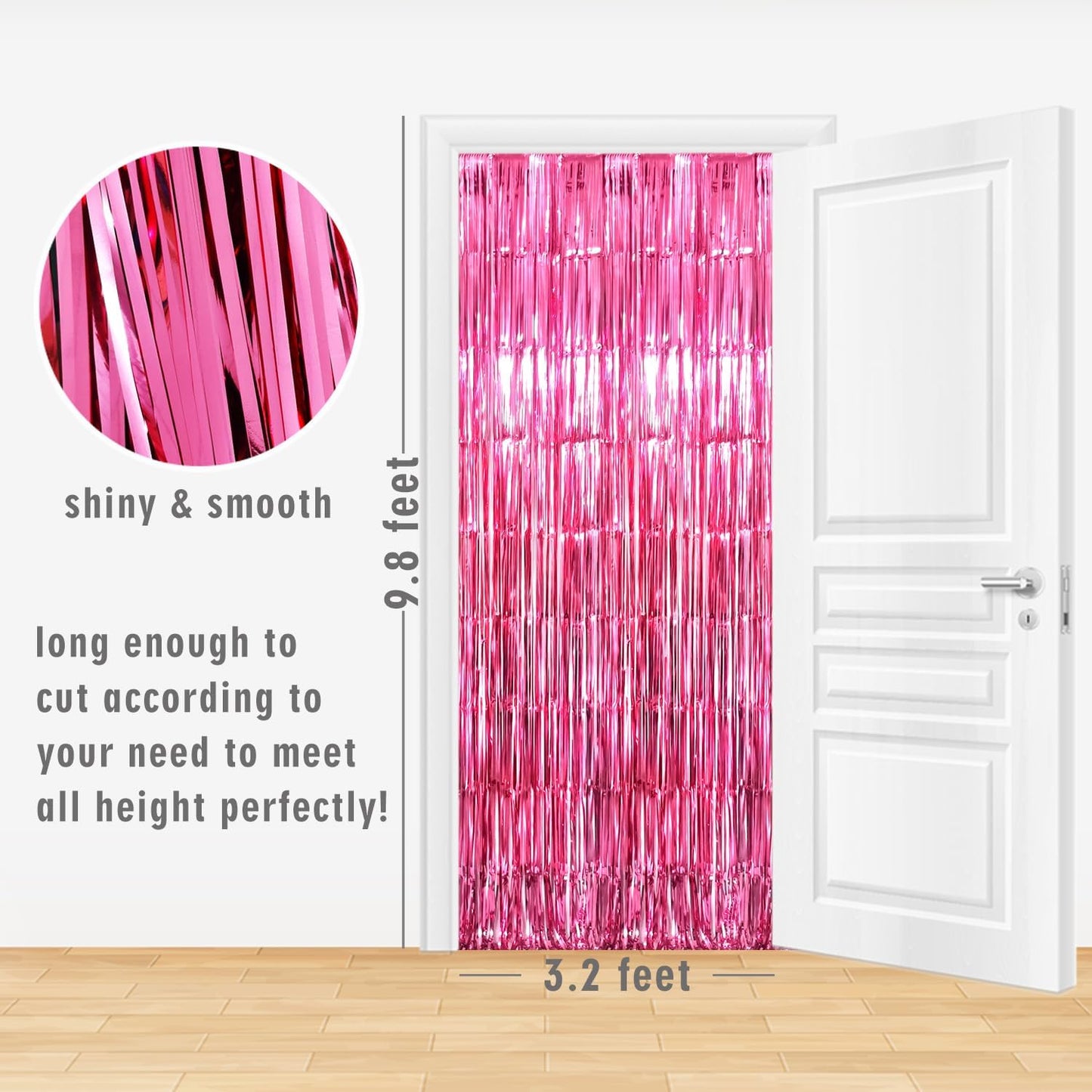 GOER 6.4 ft x 8.2 ft Metallic Tinsel Foil Fringe Curtains,Pack of 2 Party Streamer Backdrop for Galentines Day,Birthday,Graduation Decorations and New Year Eve (Hot Pink)