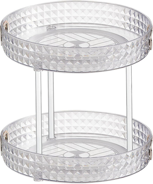 Wesoke 2 Tier Lazy Susan Turntable Cupboard Organiser, Large Rotating Kitchen Spice Rack Spinning Condiment Seasoning Organizer, Detachable Revolving Bathroom Makeup Tray Holder for Cabinet Fridge