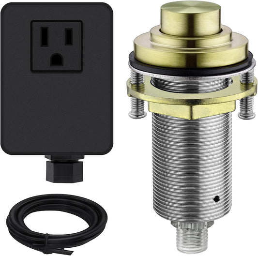 SinkTop Air Switch Kit with Brass Gold Long Button (Full Brass) for Garbage Disposal,without cabel