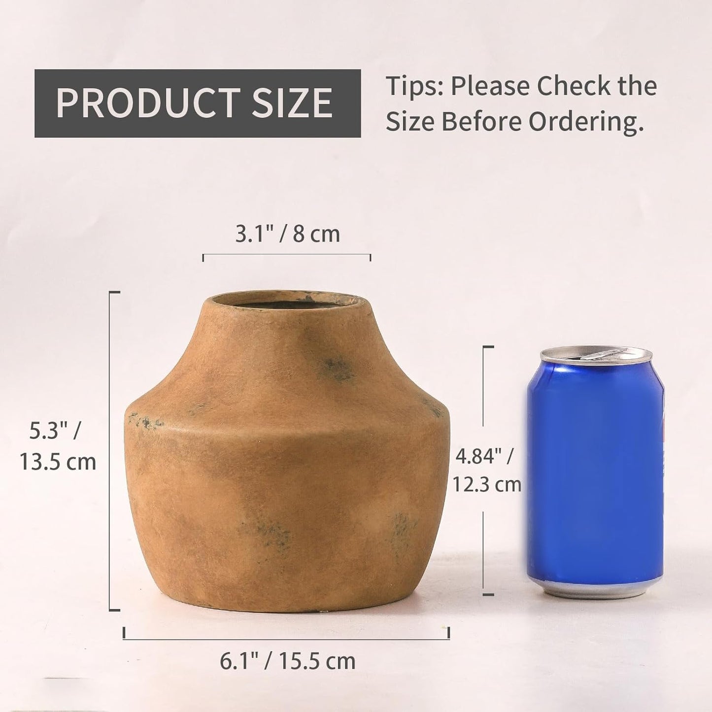 Mitt&Ditt Ceramic Flower Vase, 5.3 inch Pottery Farmhouse Rustic Vase, Handcrafted Weathered Vases, Small Flower Terracotta Vases for Home Decor, Living Room, Table, Shelf, Mantel