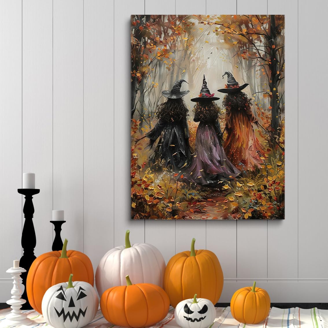 Generic Vintage Three Witches In The Forest Painting Witch Print Witchy Canvas Print Halloween Wall Art Halloween Decor Witch Poster Dark Academia Gothic Room Decor for Dorm Bedroom 16x24in Unframed