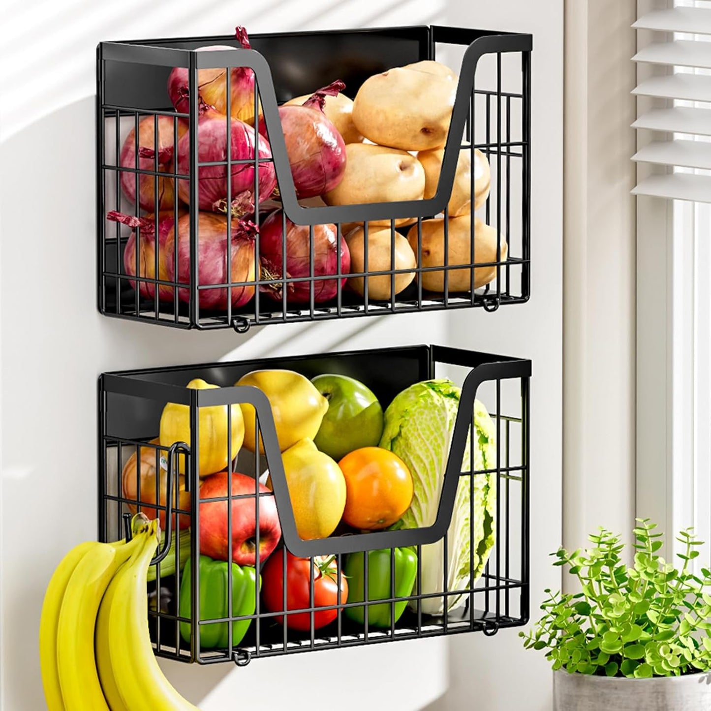 2 Set Magnetic Shelf for Fridge, Potato & Onion Storage Bins, Magnetic Fruit Basket for Refrigerator Pantry Kitchen Counter Laundry, Magnetic Fridge Organizer Spice Snacks Magnet Fridge Shelf