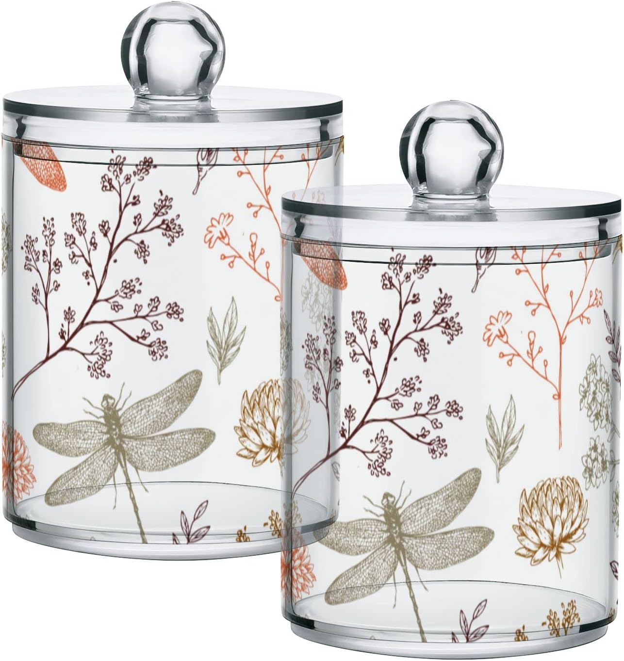 2 Pack Qtip Holder Organizer Dispenser Dragonfly Pattern Bathroom Storage Canister Cotton Ball Holder Container for Cotton Swabs/Pads/Floss