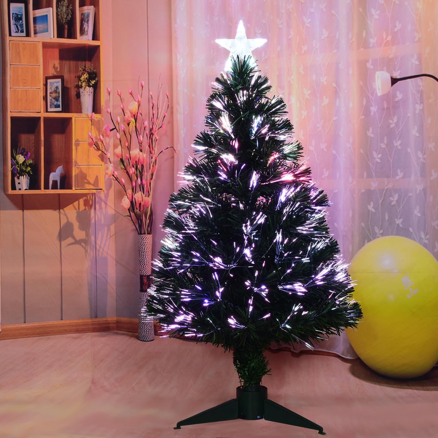 3FT Fiber Optic Green Christmas Tree Artificial Tree with Stand,Pre-lit Full Xmas Tree with Top Star Perfect for Indoor Holiday Decoration