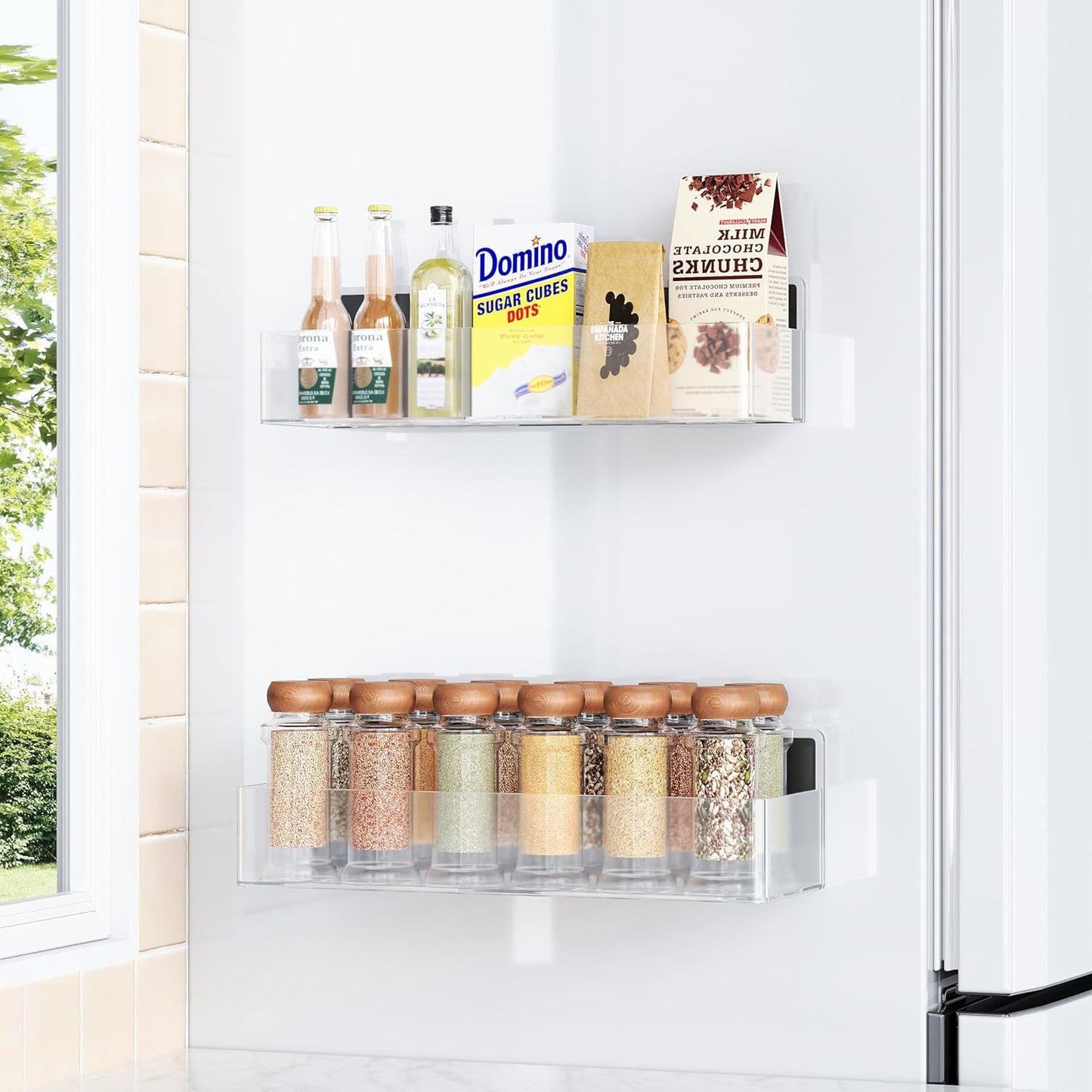 Magnetic Spice Rack for Refrigerator, Kitchen Organizer and Storage Shelf, Clear(2 Pack)