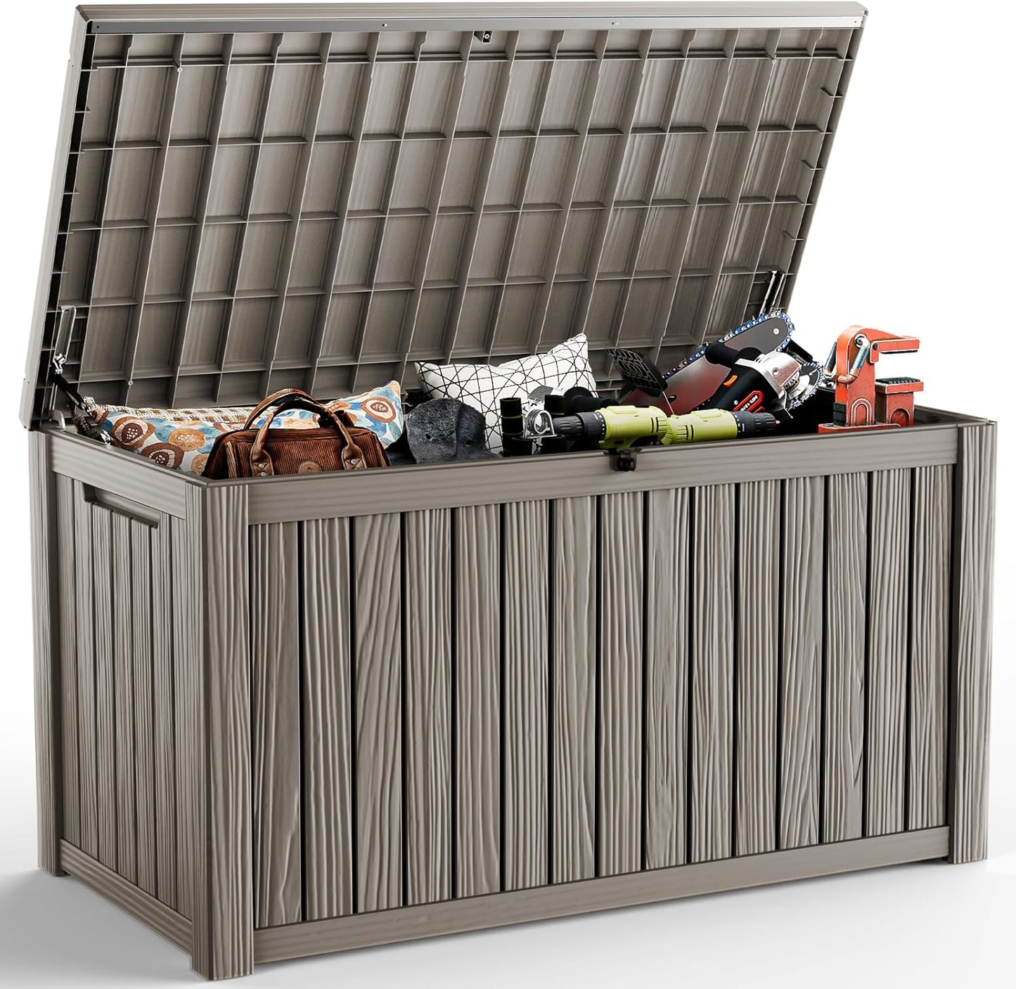 DRATO 180 Gallon Deck Box, Waterproof Resin Large Outdoor Storgae Box for Patio Furniture, Patio Cushions, Gardening Tools, Pool and Sports Supplies, Lockable