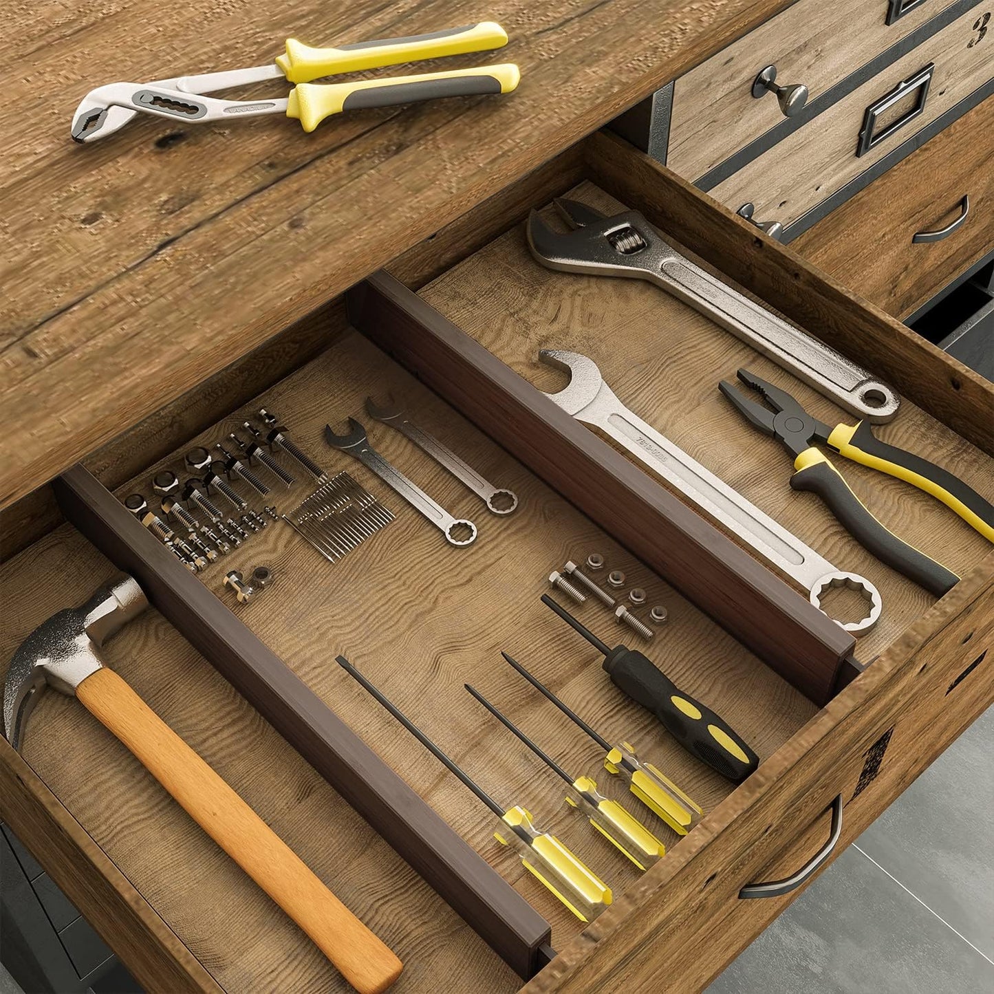 BAMEOS Drawer Divider,Expandable Bamboo Separators Adjustable Utensil Knife Fork Tool Kitchen Organizer, Clothes Fabric Drawer Organizer In Bathroom Bedroom Office, Cabinet Dresser Organizer 4-pack