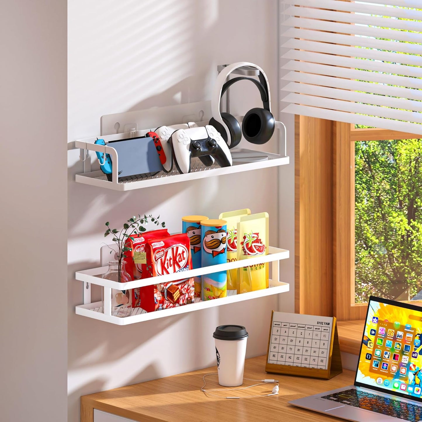 PUSDON Metal Wall Hanging Basket 2 Packs DIY Suitable for Multiple Scenes - Large White Guardrail