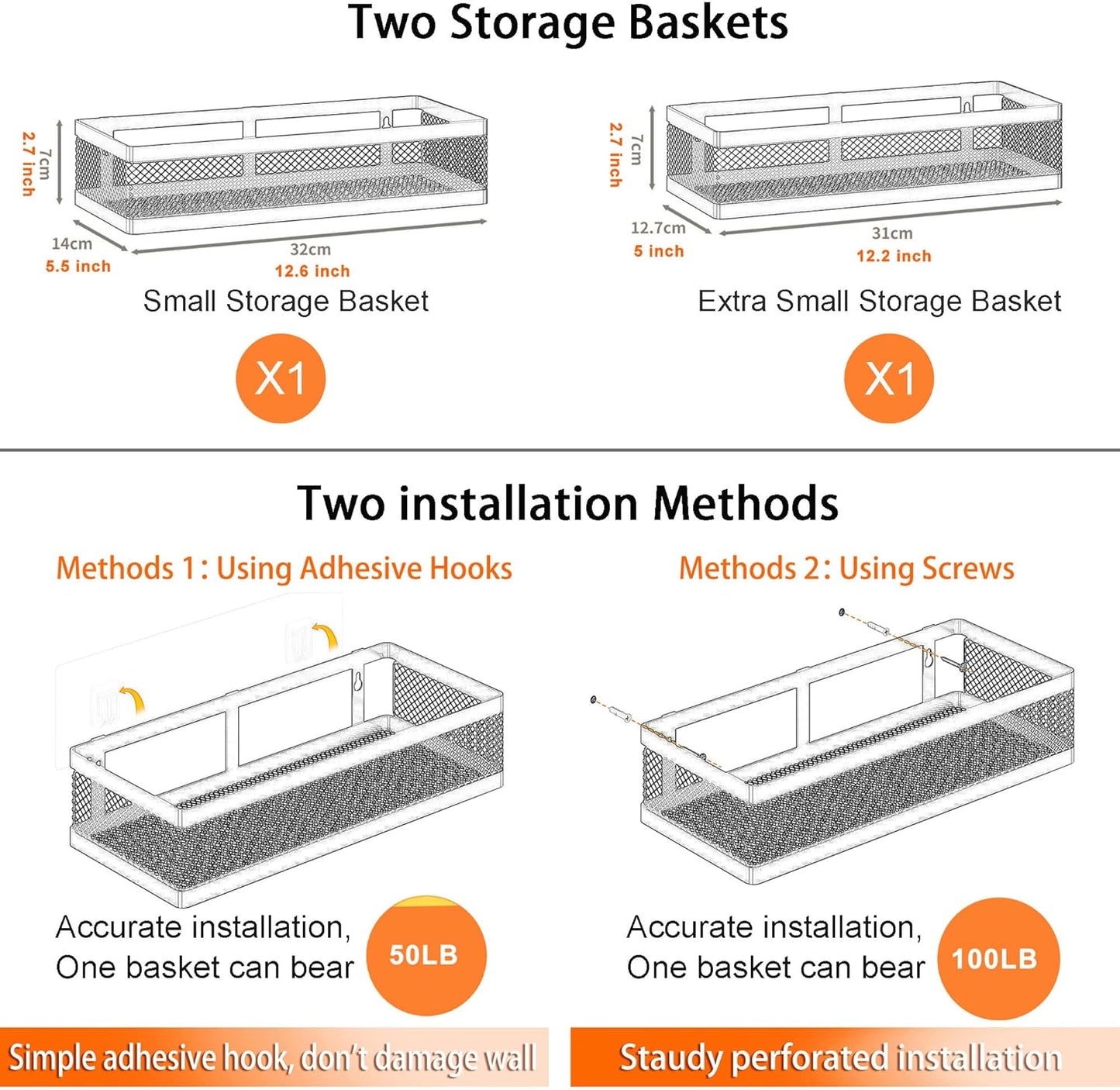 PUSDON Metal Wall Hanging Basket 2 Packs DIY Suitable for Multiple Scenes - Middle White Netting Set