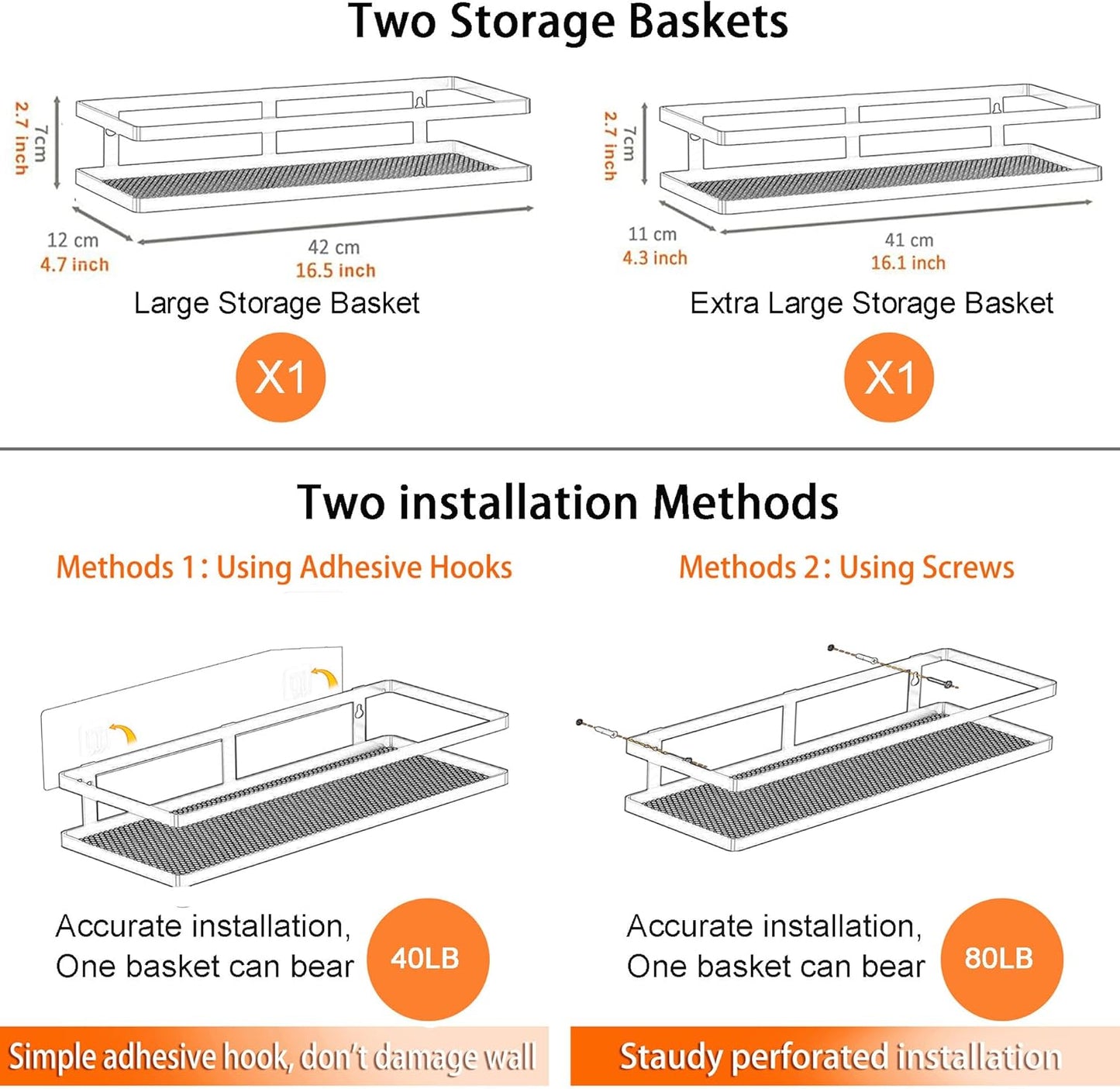 PUSDON Metal Wall Hanging Basket 2 Packs DIY Suitable for Multiple Scenes - Large Black Guardrail