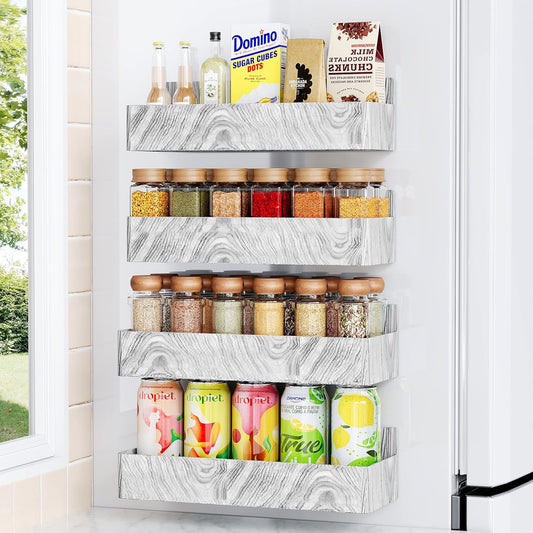Magnetic Spice Rack for Refrigerator, Kitchen Organizer and Storage Shelf, Wood White(4 Pack)