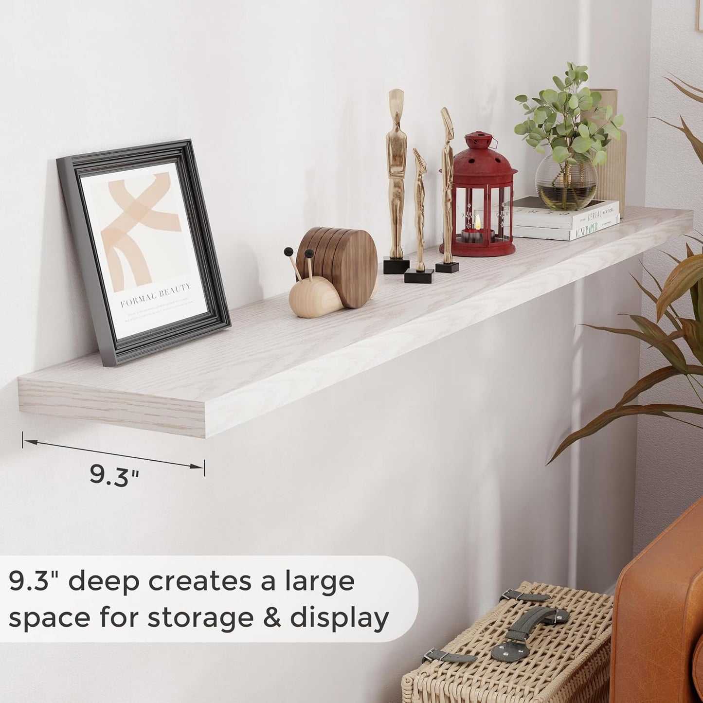 72 Inch Floating Shelves, 72 x 9 Rustic Wooden Fireplace Mantel, 9 Inch Floating Shelf for Wall, Farmhouse Wall Shelves for Home Storage & Display, Brich Color, Set of 1