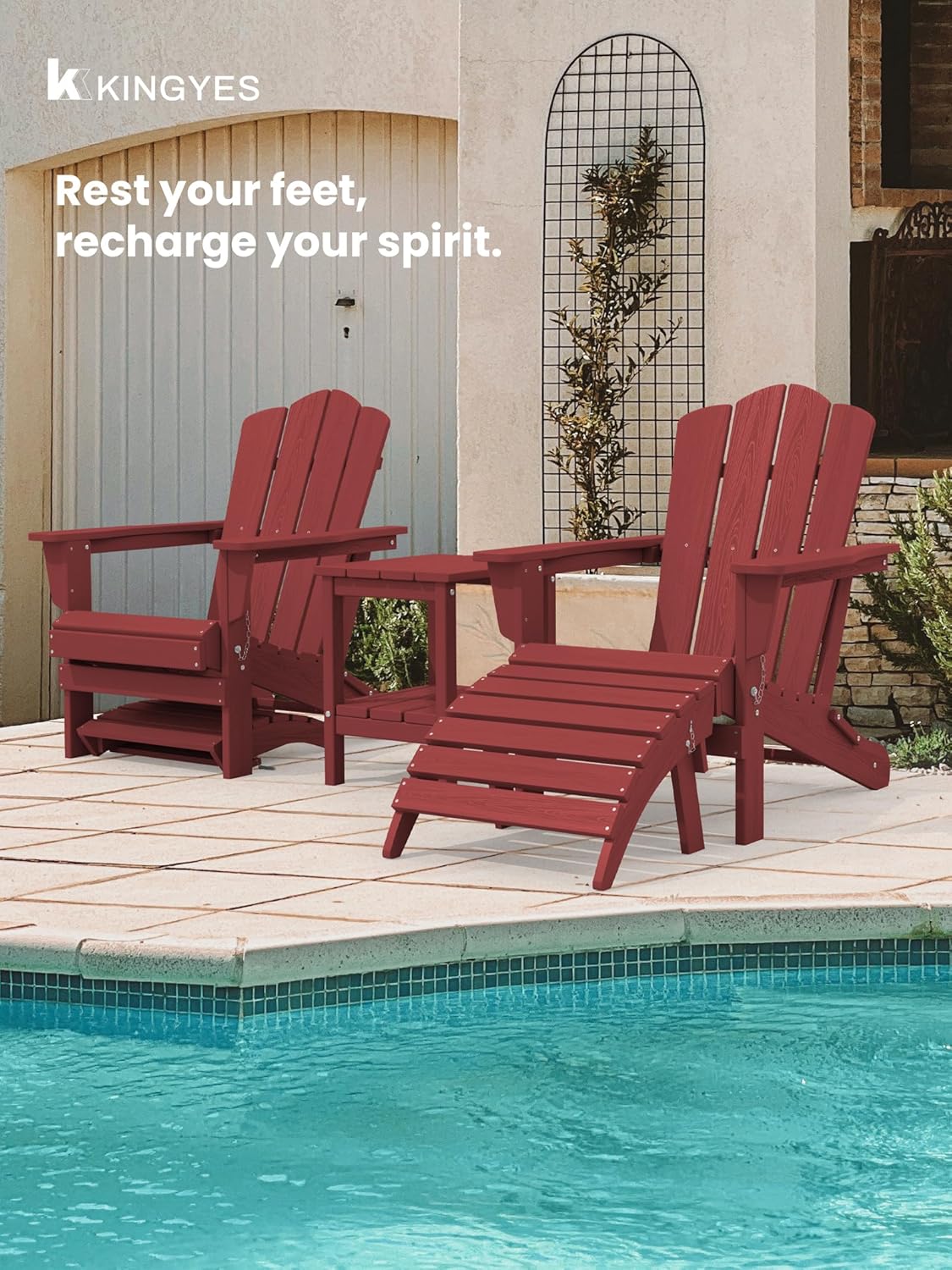 KINGYES Folding Adirondack Ottoman for Adirondack Chair, Red