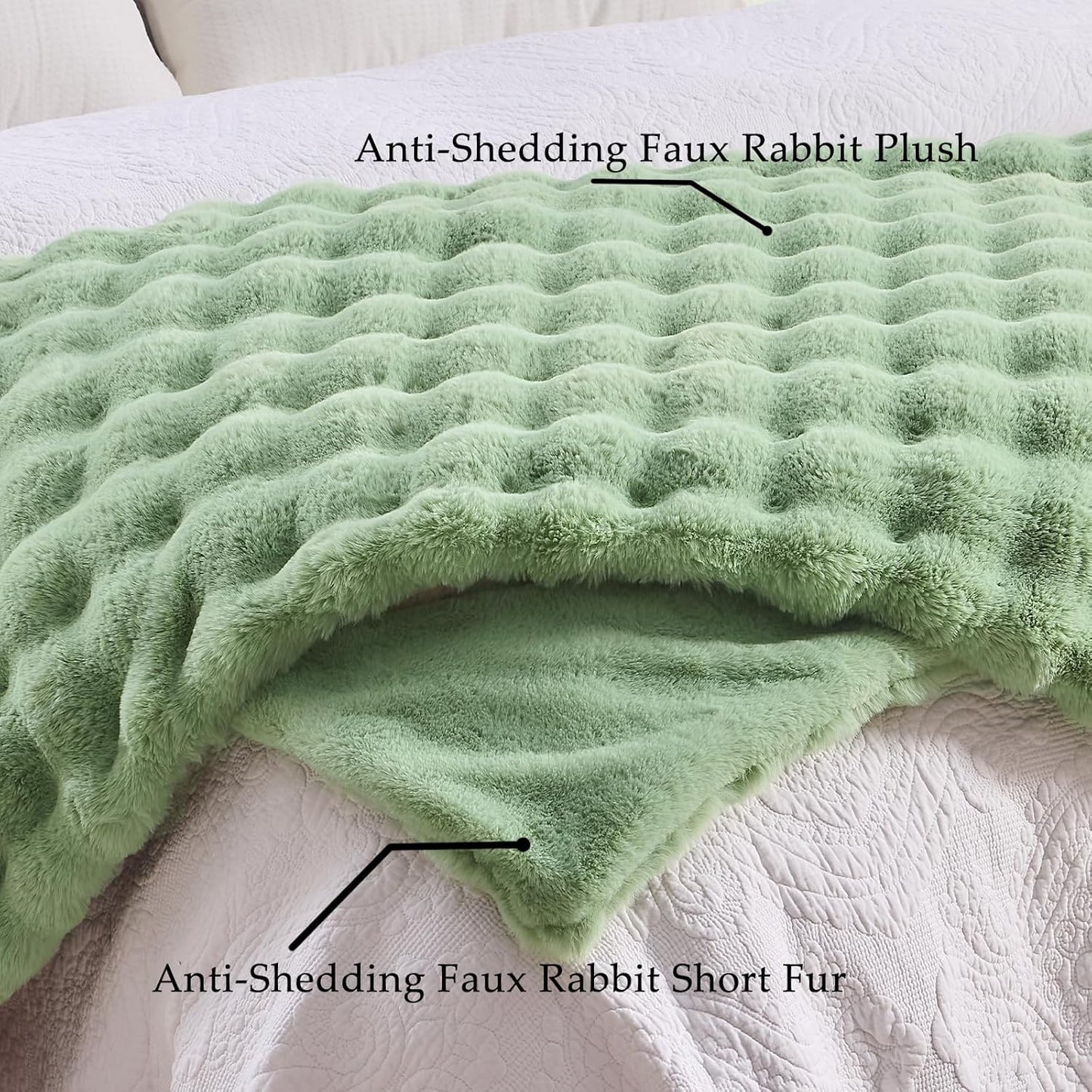 BENVWE Fluffy Faux Fur Throw Blanket for Couch, Soft Plush Thick Cozy Fuzzy Luxury Minky Bubble Blanket for Home Living Room Decor Gift for Women, Sage Green, 63" x 80", 1100GSM