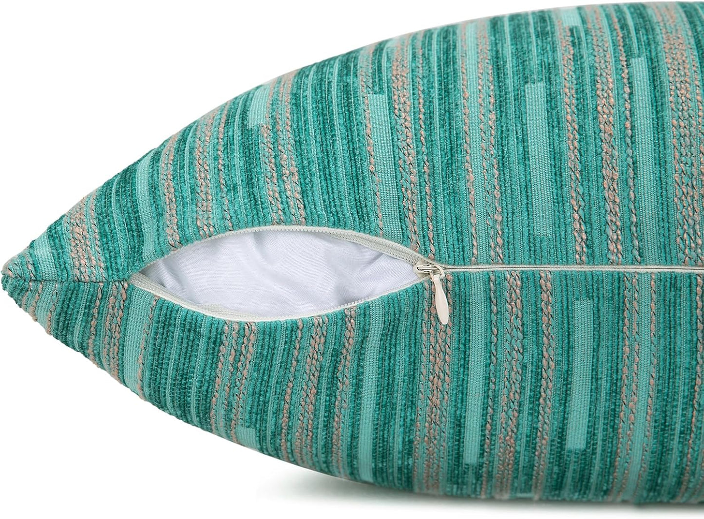 Yeiotsy Decorative Pillow Covers Teal, Pack of 2, Modern Striped Throw Pillow Cases Geometric Cushion Covers (Teal, 18 X 18 Inches)