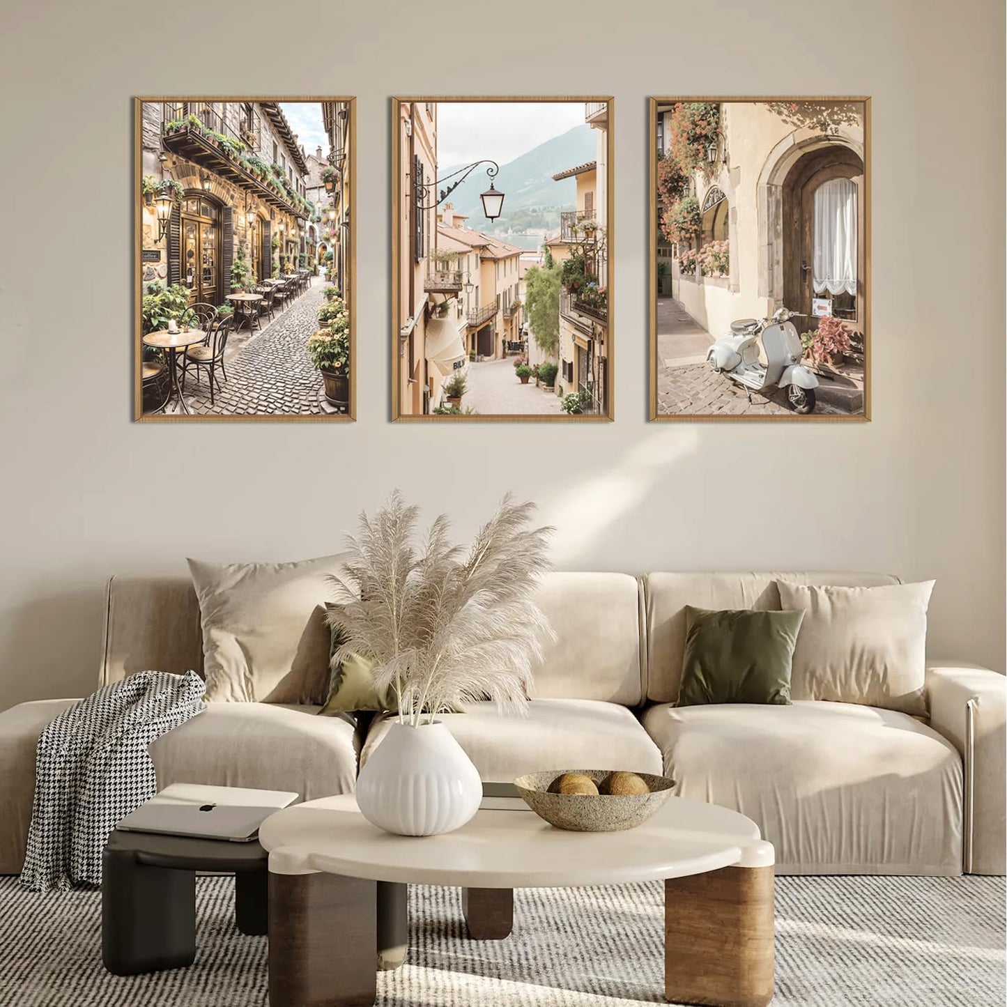 HPINUB Foreign Scenery Framed Canvas Wall Art Set,Vintage Travel City Wall Decor,Modern Minimalist Europe Street Picture Artwork Nature Landscape Art Print for Living Room,Bedroom-16 x24 x3