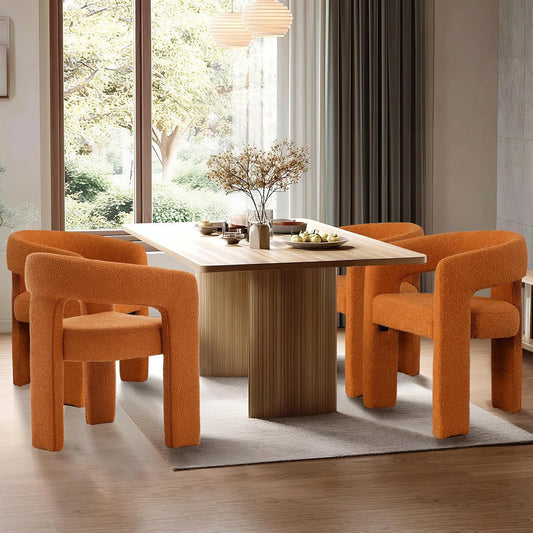 Orange Sherpa Dining Chairs Set of 4, Modern Barrel Dining Room Chairs Upholstered Faux Fur Accent Chair with Arms and Round Back for Living Room Kitchen Armchair No Assembly Needed