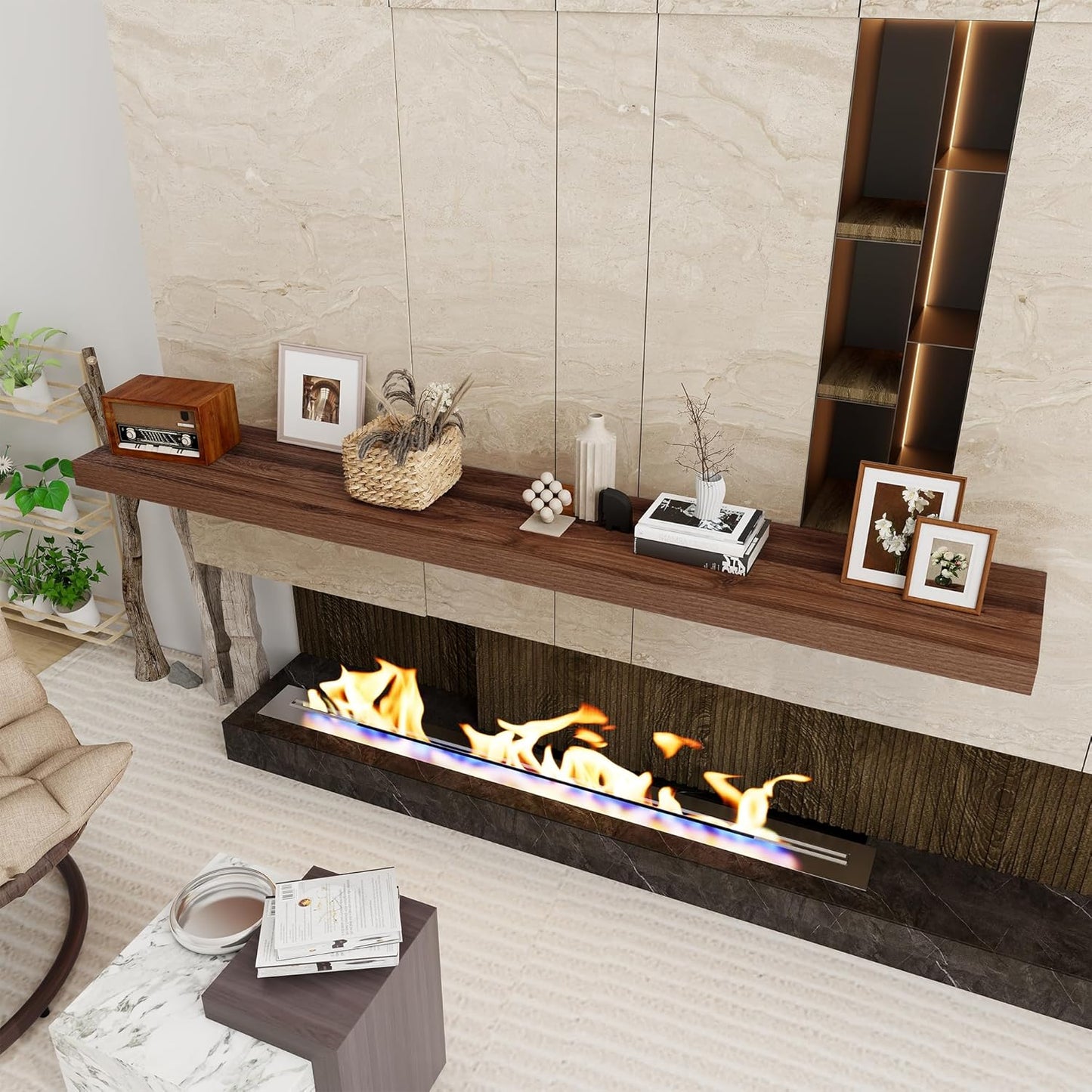 Fun Memories 72 Inch Floating Shelf, 12 Inch Deep Wall Shelf for Fireplace Mantel, Deep Storage Shelves for Home & Office, Wall Shelves with Invisible Bracket, Walnut, Set of 1