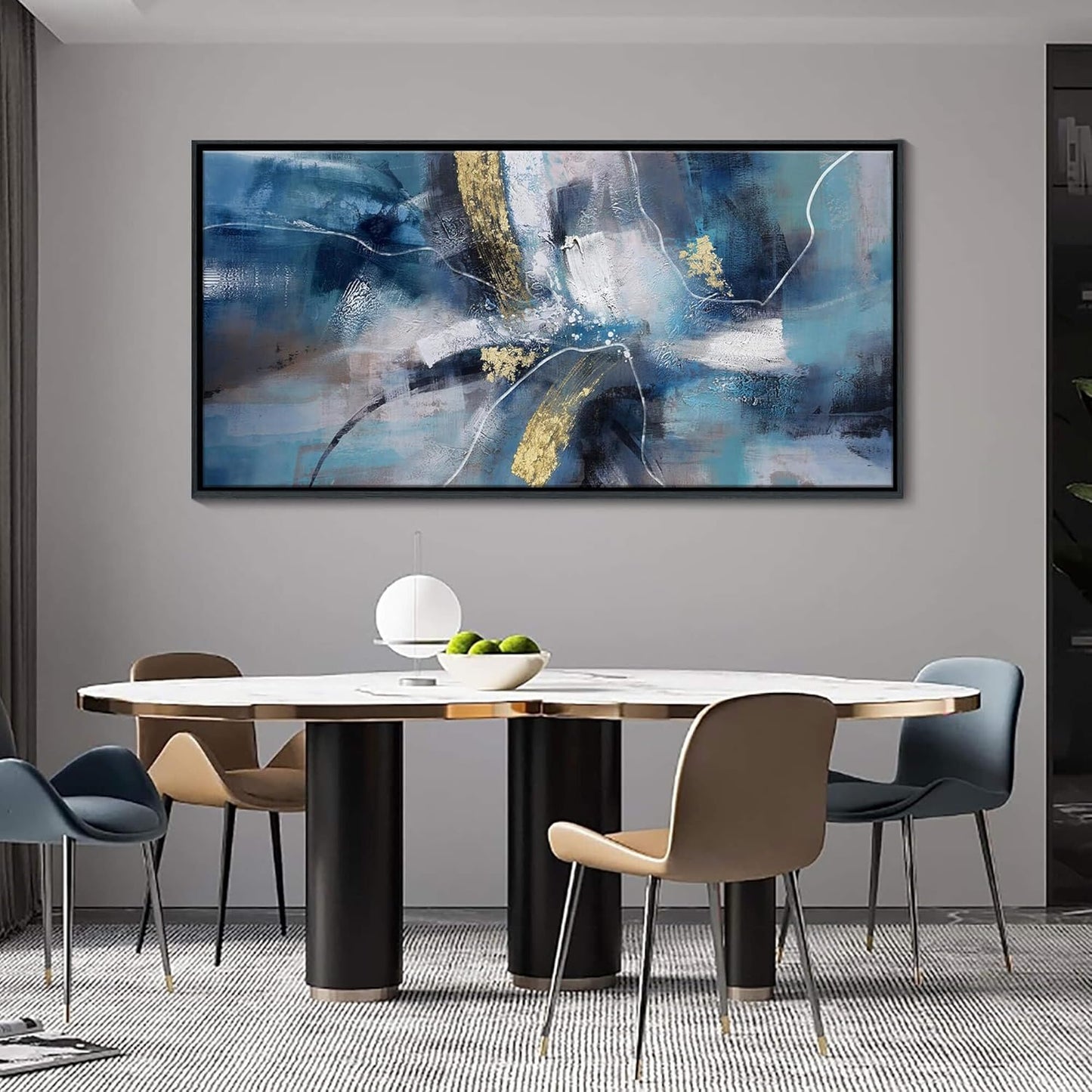 DUNHUANG ART Abstract Gold Oil Painting - Framed Wall Art for Living Room - Nordic Luxury Design Prints for Wall Decor - Ready to Hang - Perfect Home Decor & Gift 30"x60"