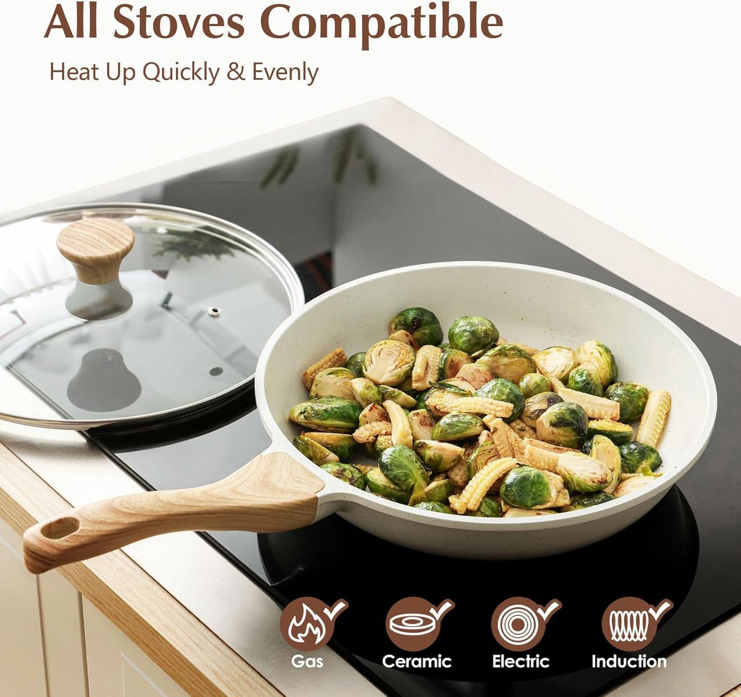 SENSARTE Nonstick Ceramic Frying Pan with Lid 8/9.5/10/11/12.5 Inch Omelet Pan Skillet, Free of Intentionally Added PFAS/PTFE Non-toxic Chef's Pan Induction Compatible Pan, Heat Resistant Handle