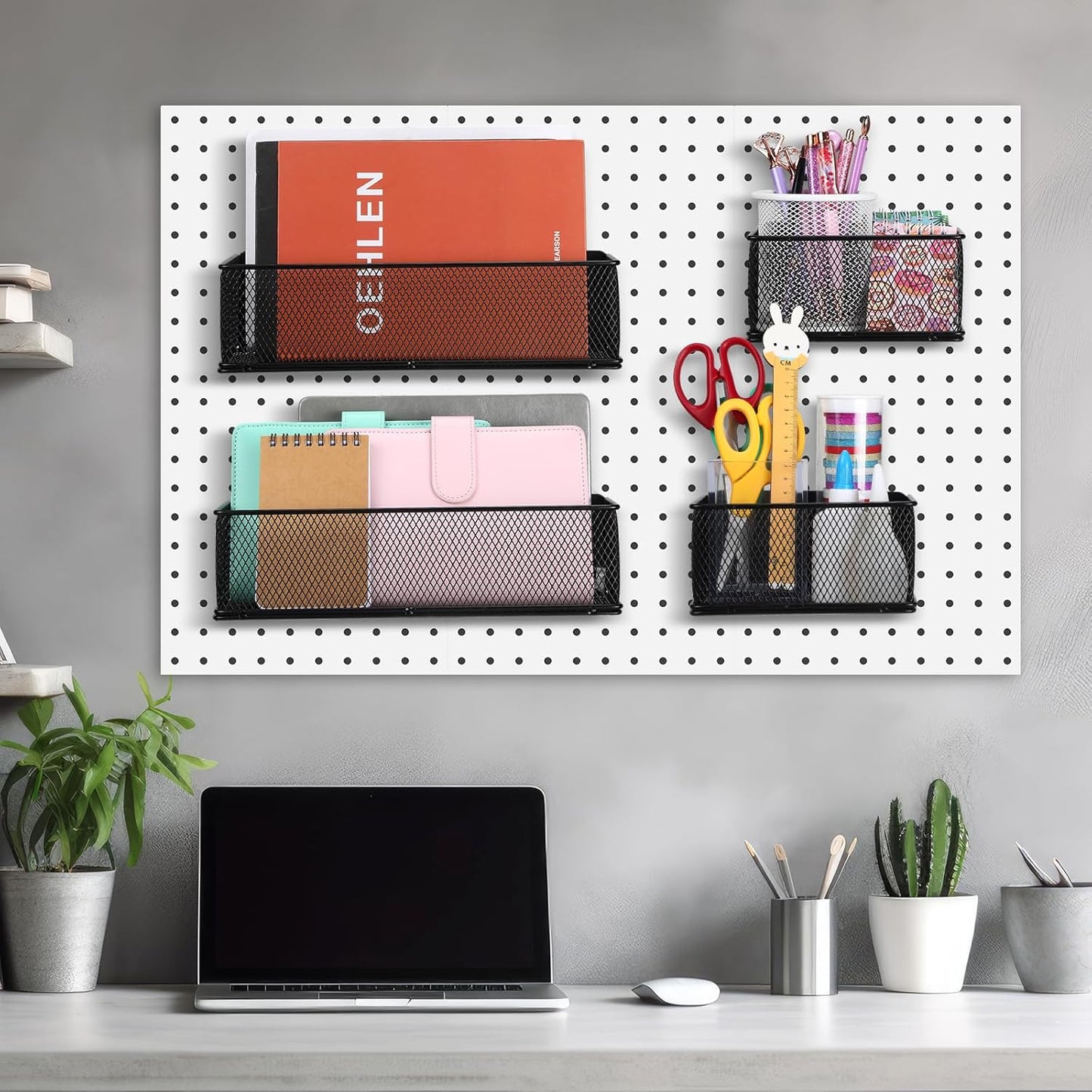 Tioncy 4 Pcs Magnetic Storage Bin Magnetic Locker Organizer for Pegboard Refrigerator Shelves Basket Container Wire Storage Holder for Kitchen Home Whiteboard(Black,10.6''l, 6.2''l)