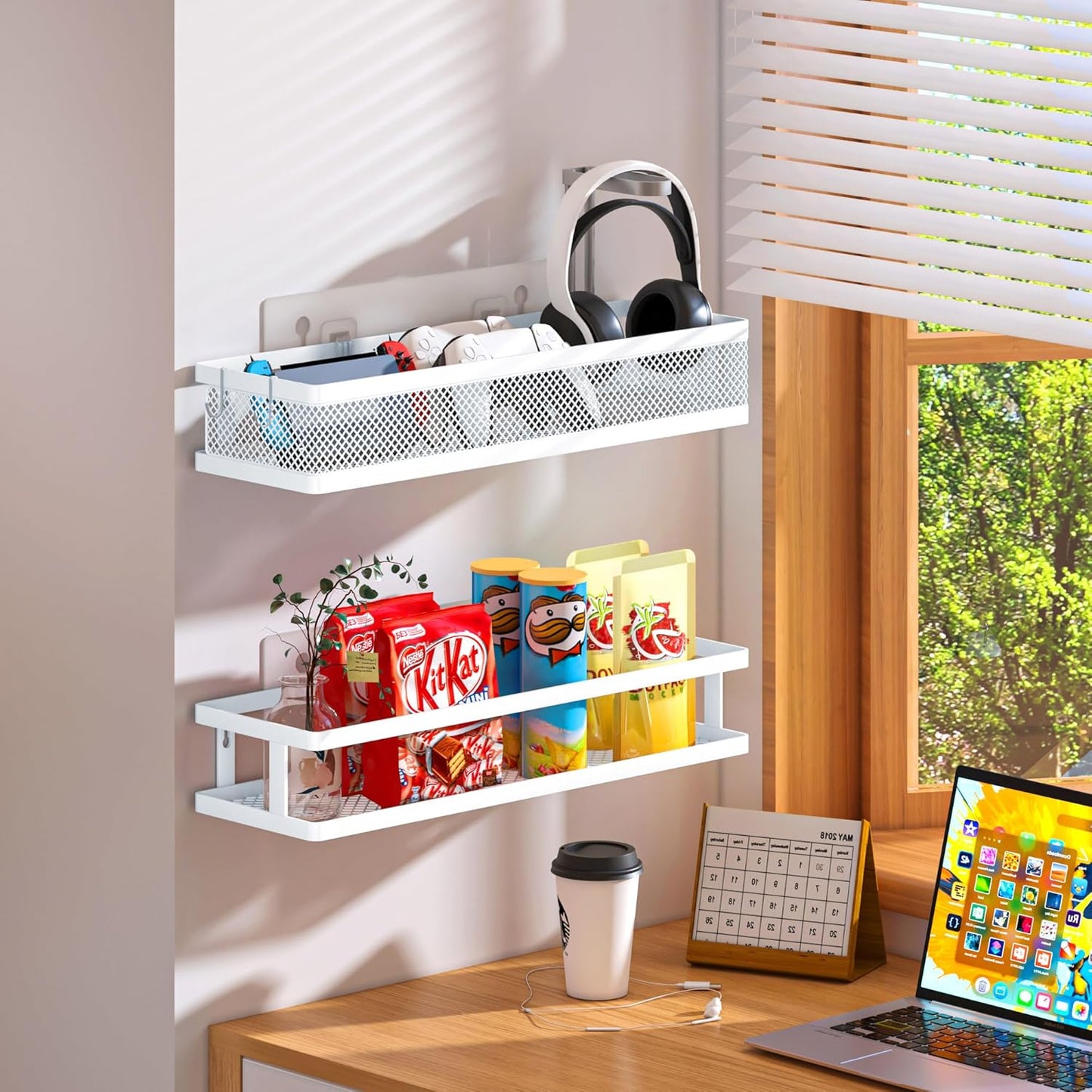 PUSDON Metal Wall Hanging Basket 2 Packs DIY Suitable for Multiple Scenes - Large White Netting Set