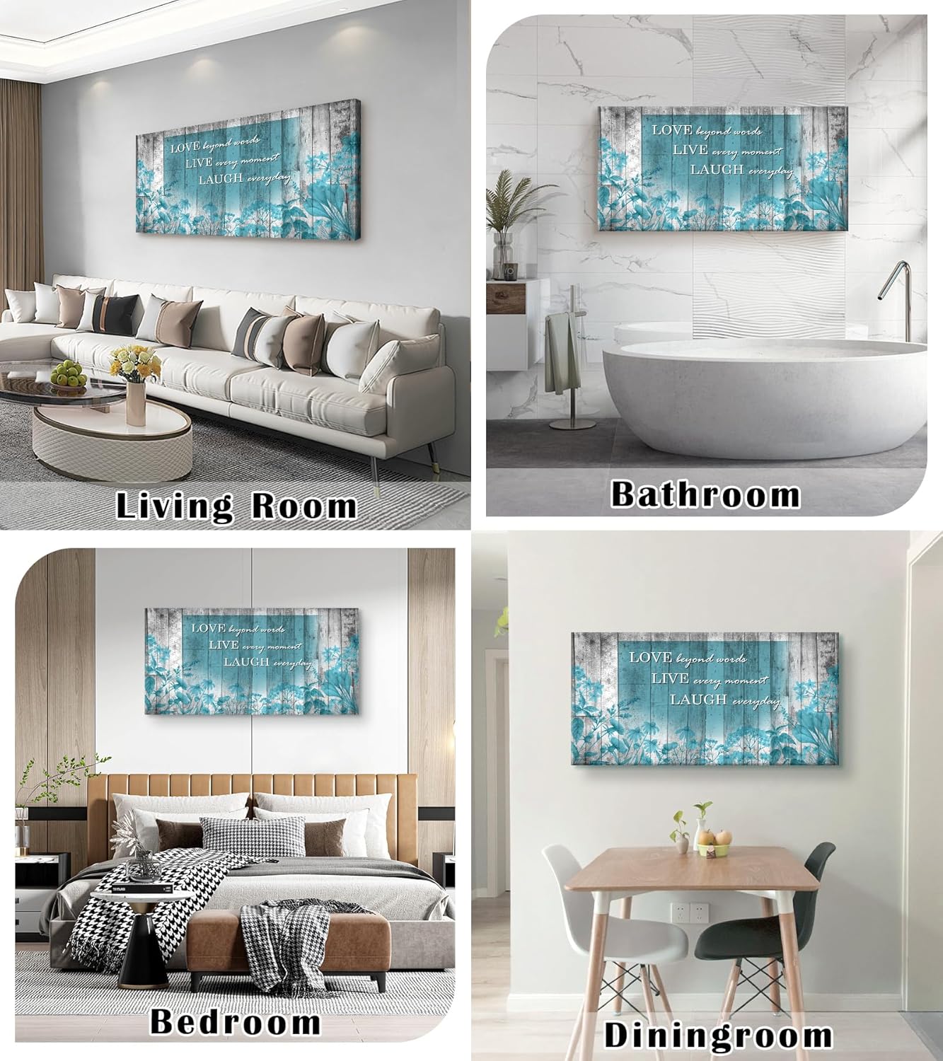 Cao Gen Decor Art S07062 Wall Art Motivational Quotes Canvas Prints 1 Panels Teal Flowers Abstract Pictures Paintings Stretched and Framed for Living Room Bedroom Kicthen Office Artwork