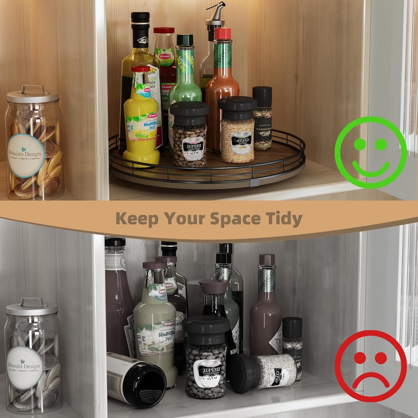 Acacia Wood 13" Lazy Susan Turntable Organizer for Table Top, Farmhouse Round Wooden Lazy Susan for Cabinet Kitchen Centerpieces Coffee Table, for Condiments Spices, Bathroom Vanity Tray Decor