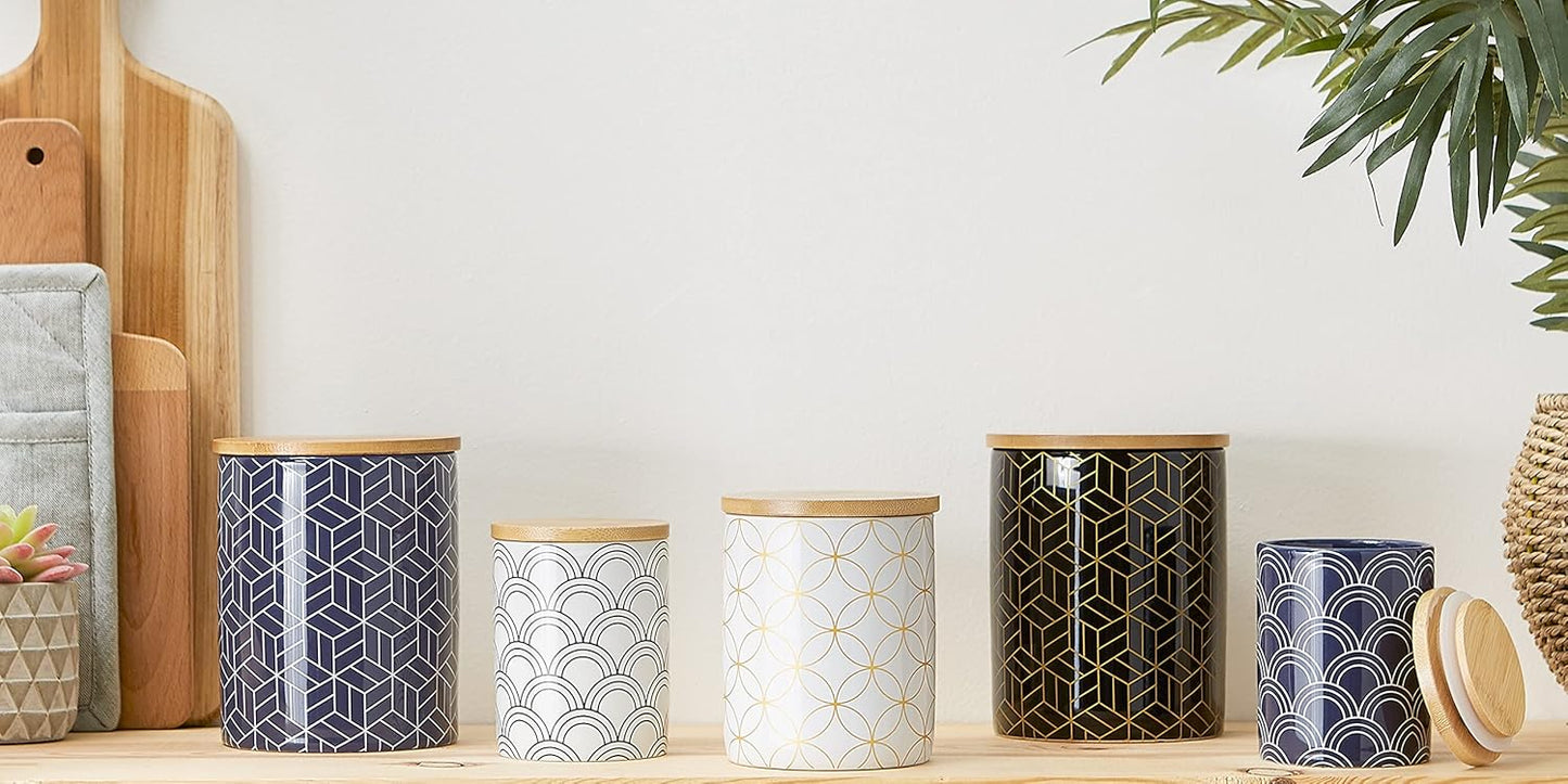 DII Kitchen Ceramics Collection, Canister Set, Mixed Print, Nautical Blue, 3 Piece