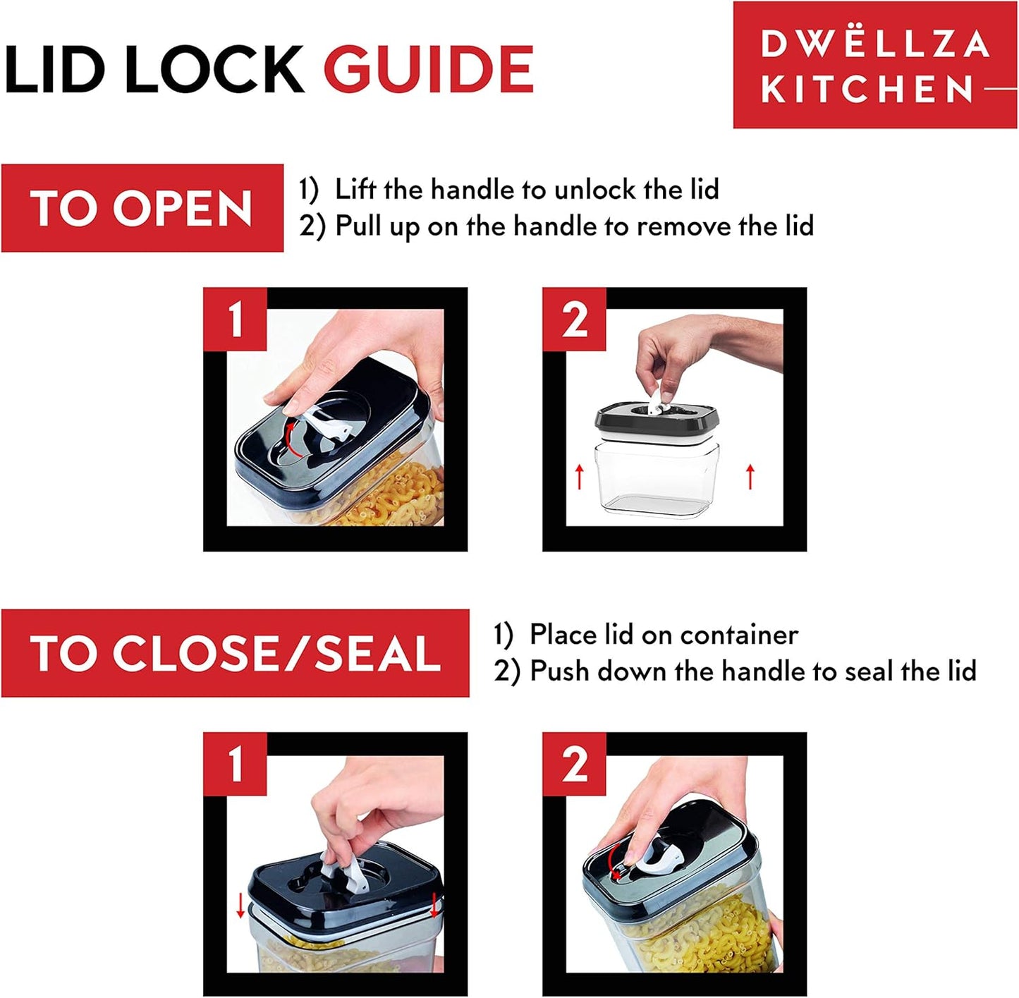 DWËLLZA KITCHEN Airtight Food Storage Containers with Lids – 4 Piece Set Air Tight Kitchen Storage Containers Clear Pantry Organization and Storage Set BPA-Free - Keeps your Food Fresh & Dry