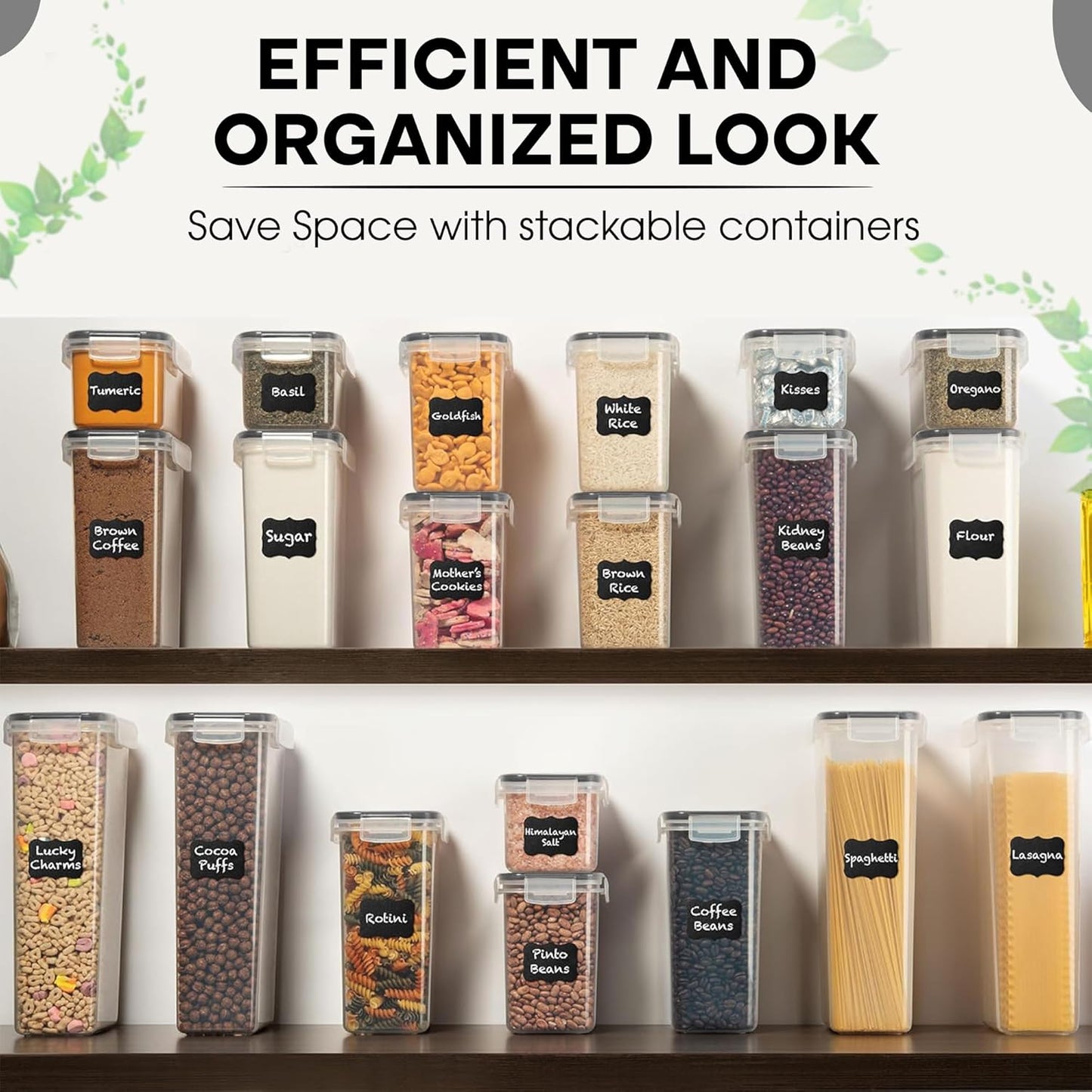 WHITE FEATHER SUPPLIES 40 PCS Airtight Food Storage Containers with Lids - BPA Free Durable Plastic Leakproof Flour Sugar Cereal Containers Storage for Pantry Organization - Dishwasher Safe