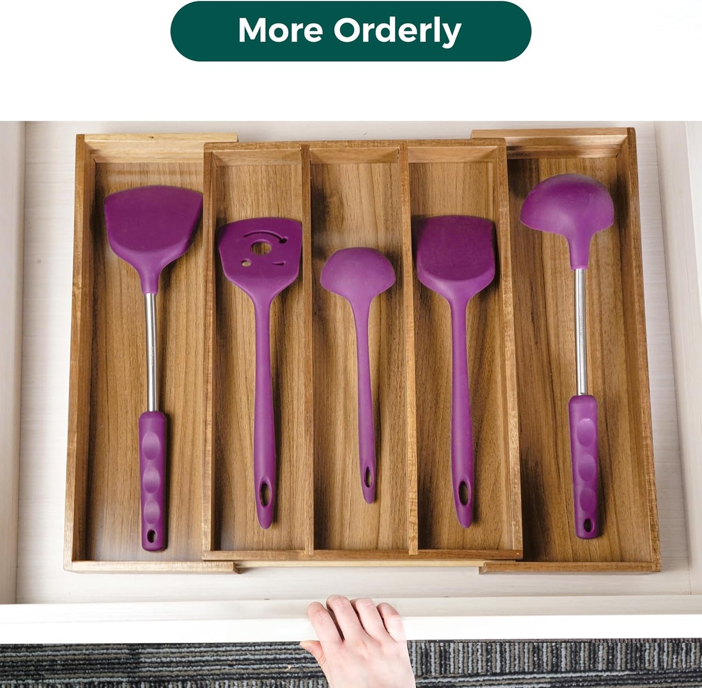 Utoplike Acacia Kitchen Drawer Organizer Expandable, Large Utensils and Cutlery Tray, Adjustable Silverware Divider for Knives Flatware