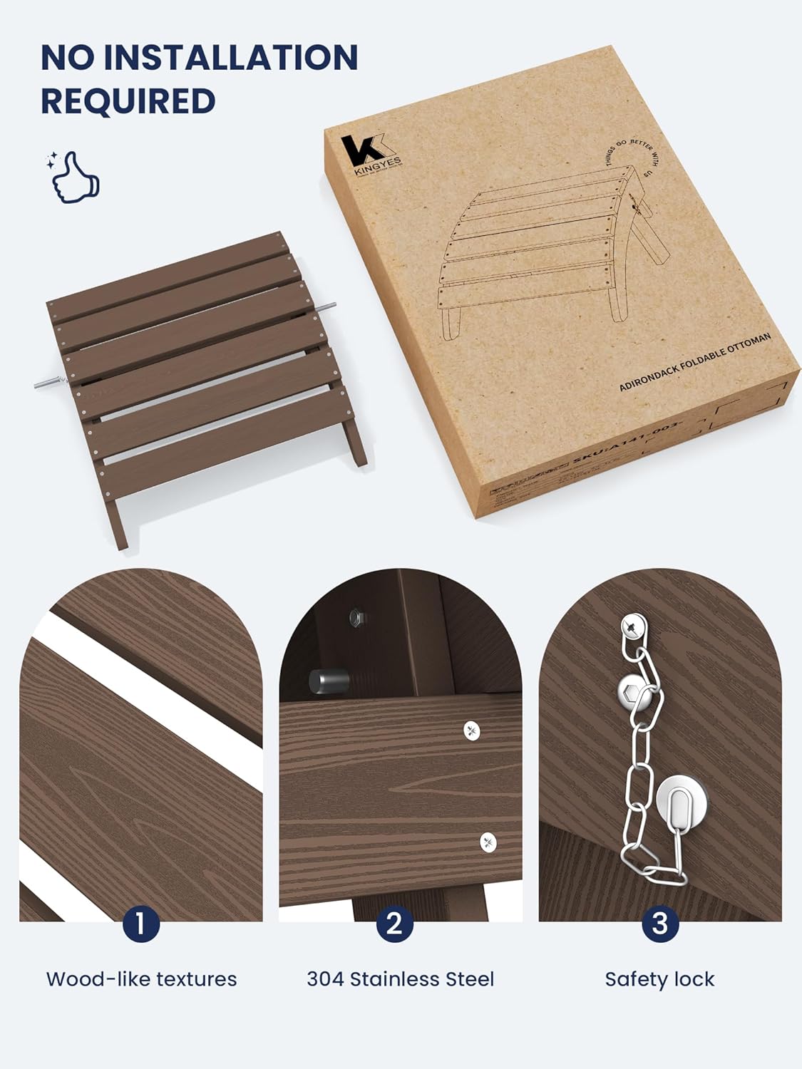 KINGYES Folding Adirondack Ottoman for Adirondack Chair, Brown