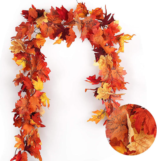 RECUTMS 2 Pack Fall Maple Garland - 5.8 FT/Pcs Autumn Hanging Fall Leave Vines for Home Garden Wedding Party Thanksgiving Dinner Fireplace Door Frame Doorway Backdrop Christmas Decor