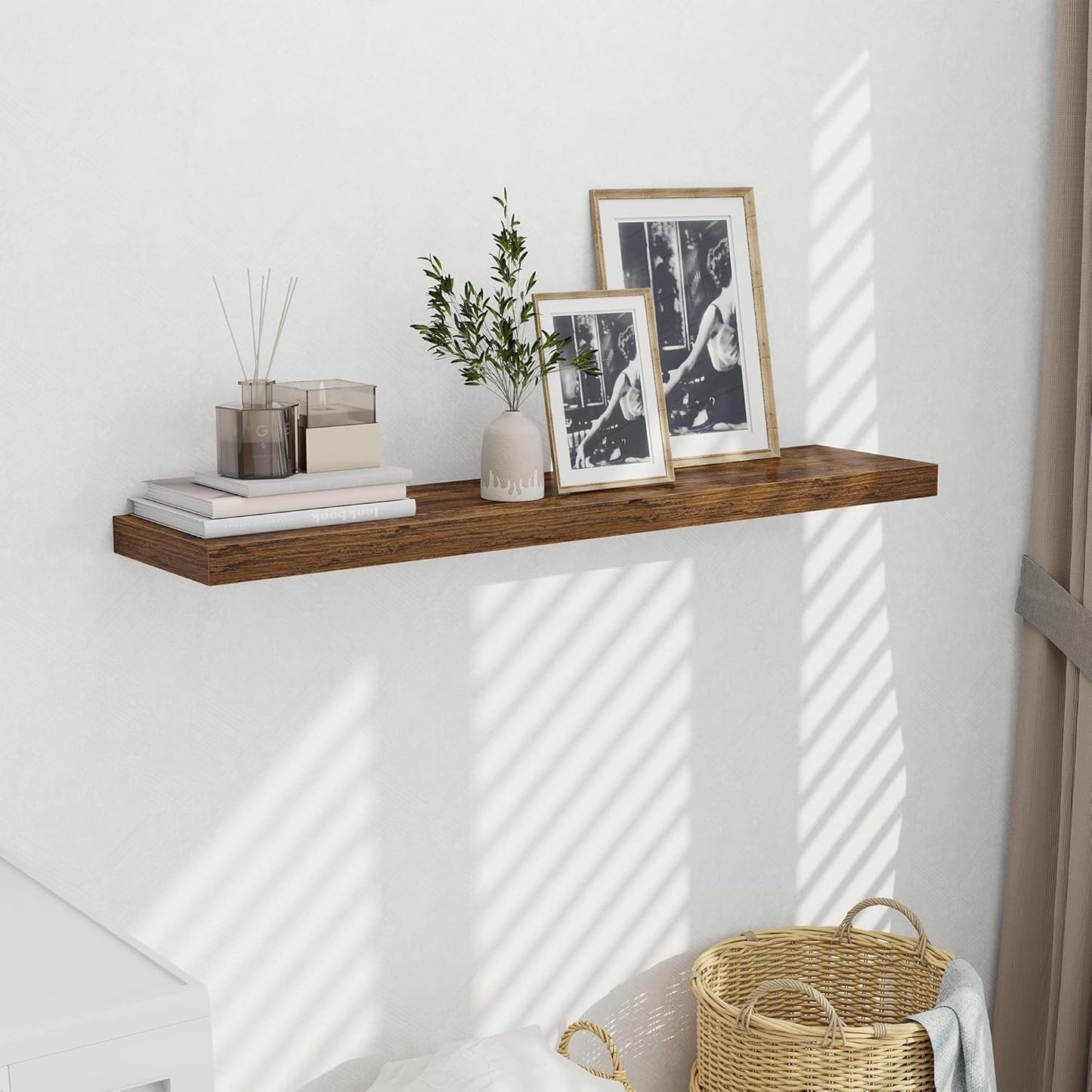 48 Inch Floating Shelves for Wall - 10 Inch Deep Fireplace Mantel Shelf - Wood Floating Shelves for Wall - Large Storage Shelves Wall Mount for Living Room & Bedroom - Rustic Brown - Set of 1