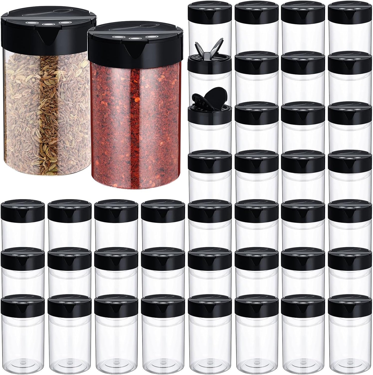 30 Pack 8.4 oz Plastic Spice Jars with Black Cap Empty Clear Plastic Spice Bottle Containers Reusable Seasoning Jars with Shaker Lids for Kitchen Storing and Dispensing Salt Powders