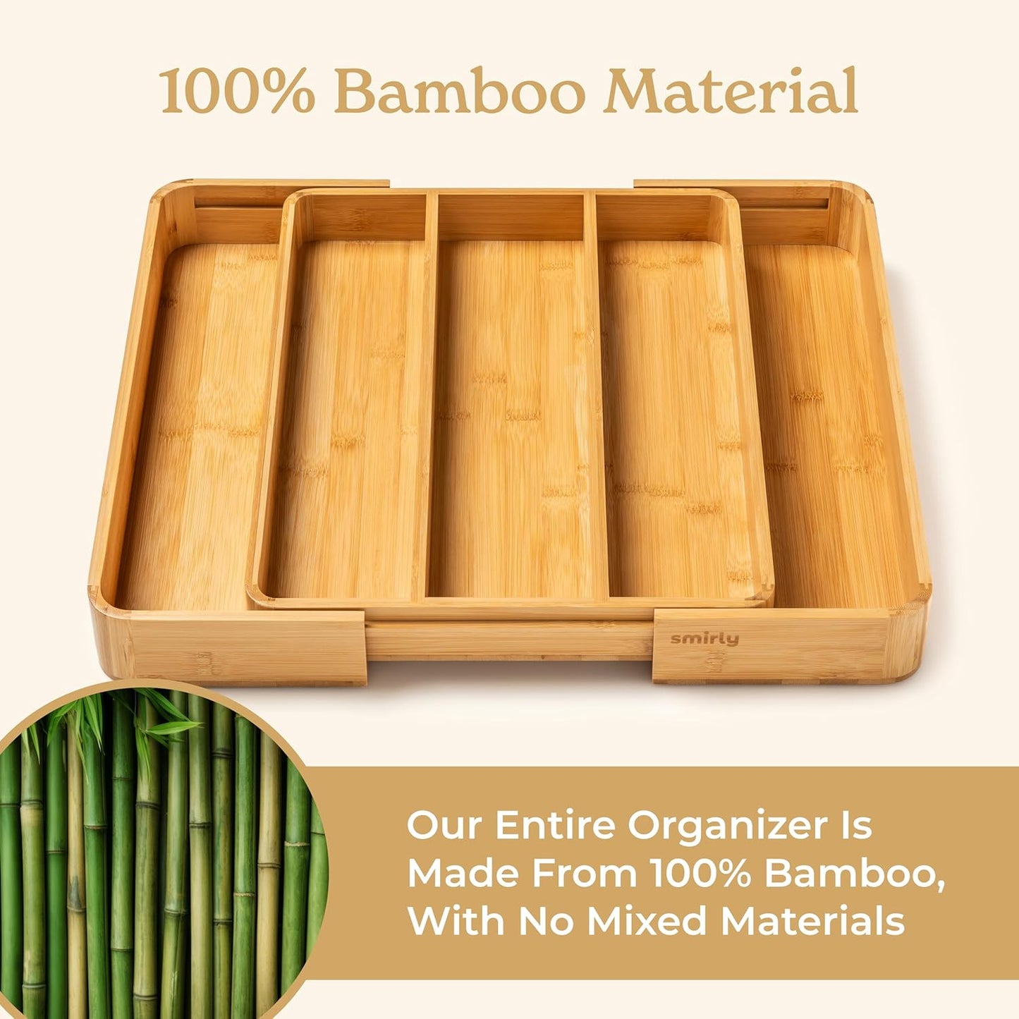 SMIRLY Silverware Drawer Organizer – Bamboo Kitchen Drawer Organizer, Adjustable Utensil Holder and Cutlery Tray, Drawer Dividers for Flatware and Kitchen Utensils