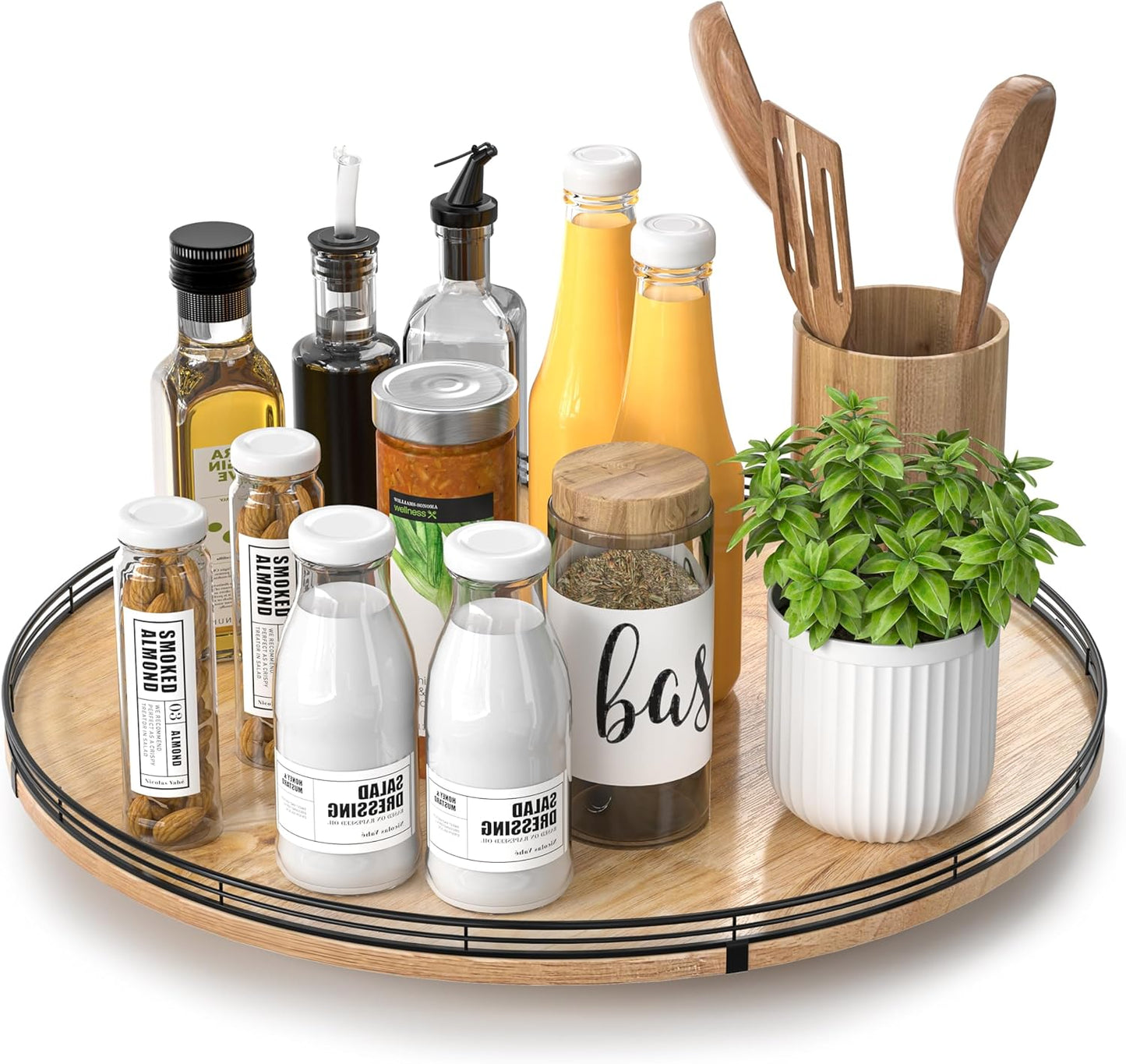 18" Lazy Susan Oak Wood Turntable Organizer for Cabinet, Farmhouse Round Wooden Large Lazy Susan Organization and Storage for Dining Table, Pantry, Kitchen, Countertop, Cupboard, Home Decor