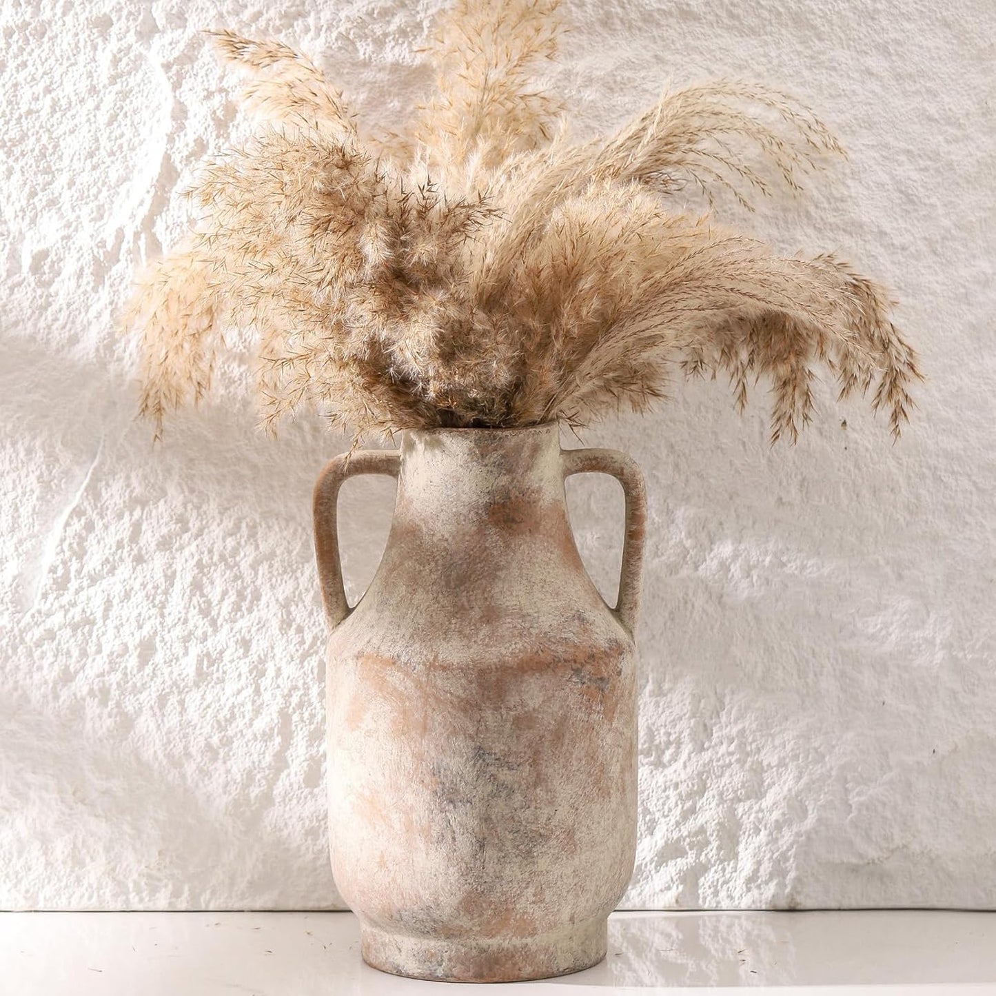 Mitt&Ditt Ceramic Flower Vase with Handles, 11 inch Tall Vase for Centerpieces, Large Decorative Terracotta Vases, Farmhouse Rustic Vases for Home Decor, Living Room, Table, Neutral