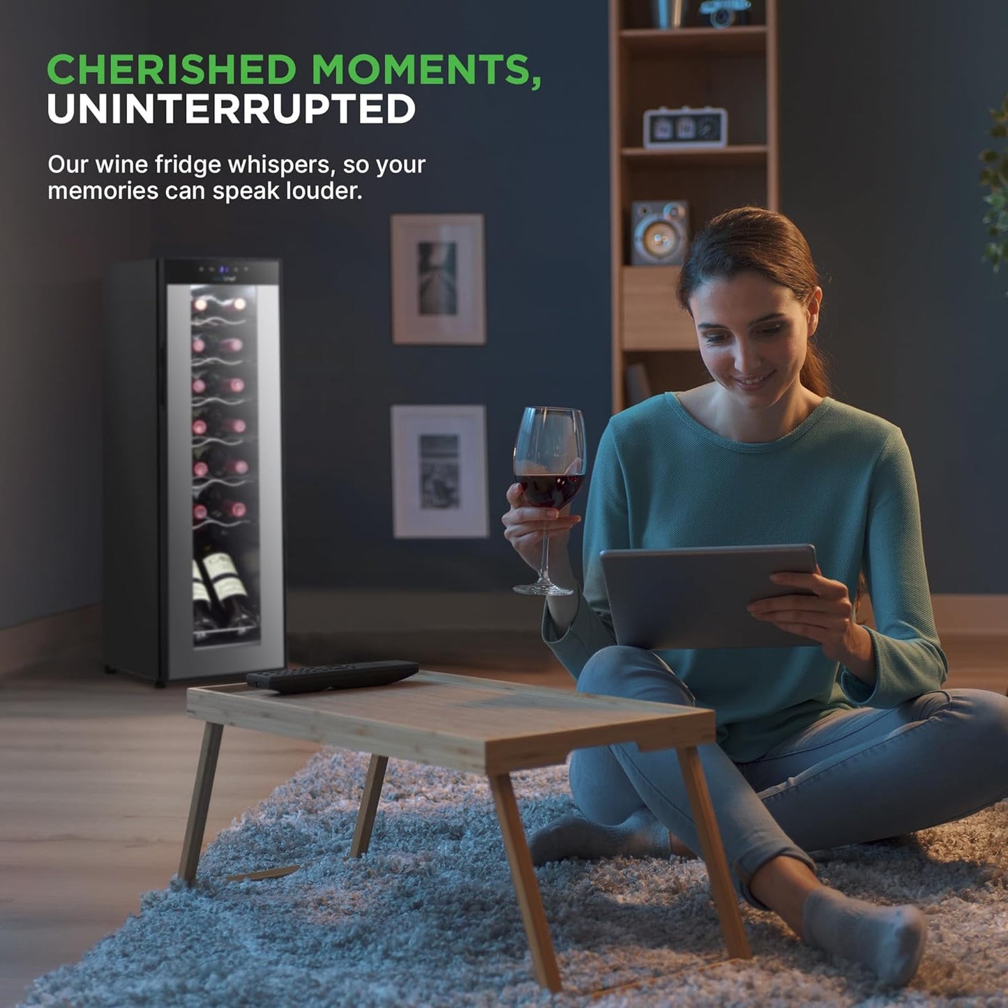 NutriChef Single-Zone Wine Cooler & Chiller – Digital Touch Control, Airtight Seal, 14-Bottle Capacity, Black