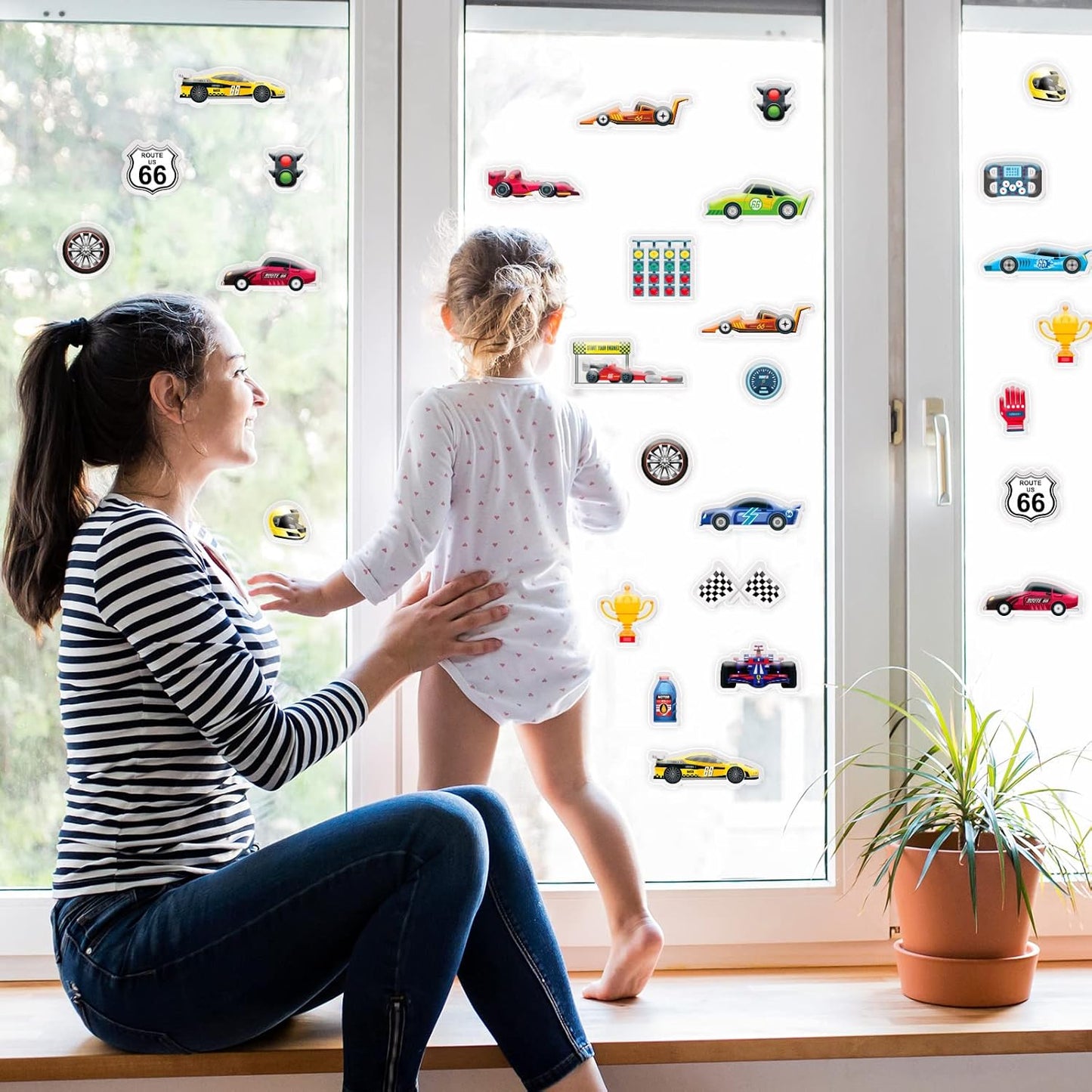 23 PCS Racing Car Thick Gel Clings Car Themed Window Gel Clings Decals Stickers for Kids Toddlers and Adults Home Airplane Classroom Nursery Transportation Party Supplies Decorations Removable and