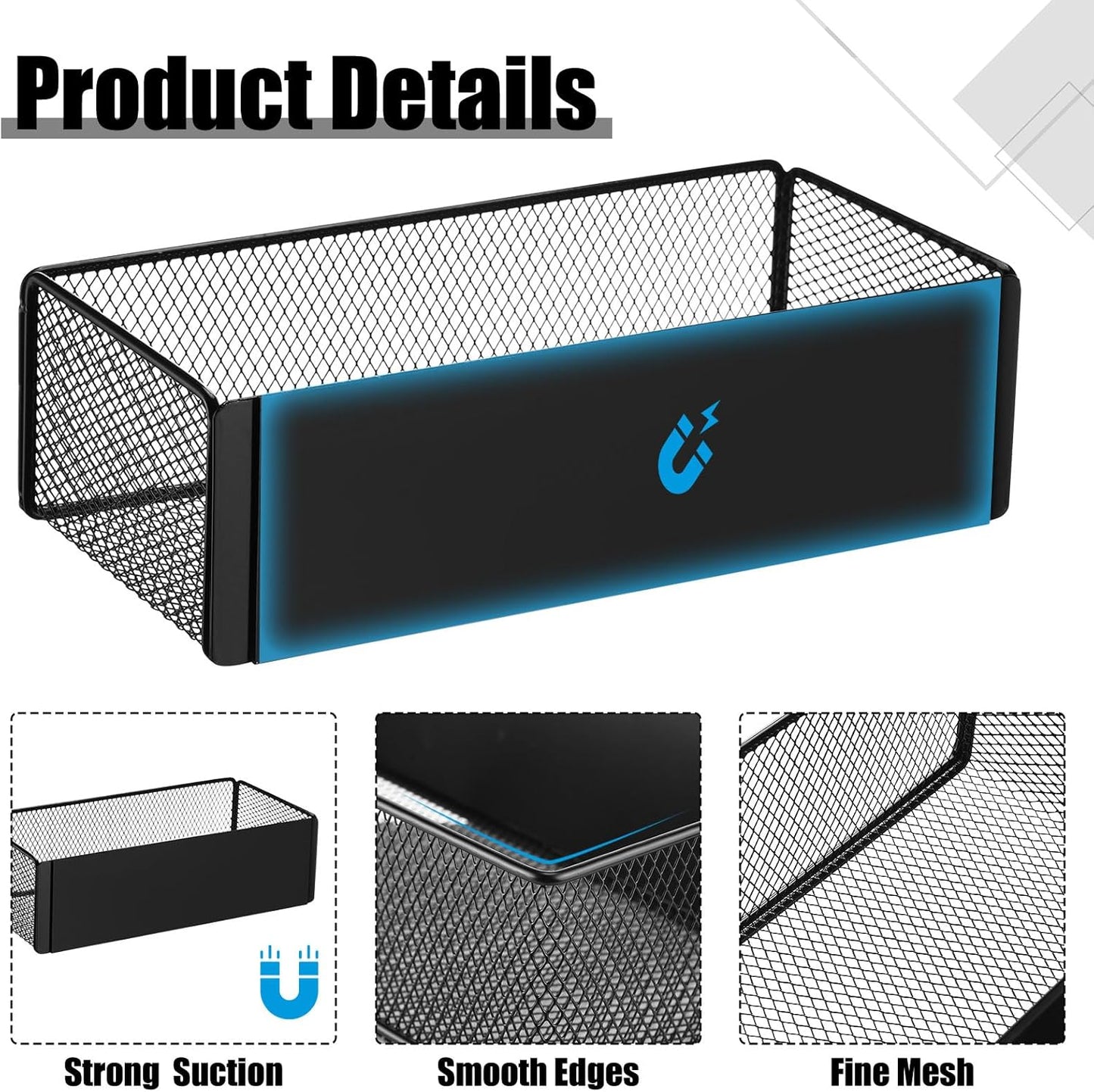 Tioncy 4 Pcs Magnetic Storage Bin Magnetic Locker Organizer for Pegboard Refrigerator Shelves Basket Container Wire Storage Holder for Kitchen Home Whiteboard(Black,10.6''l)