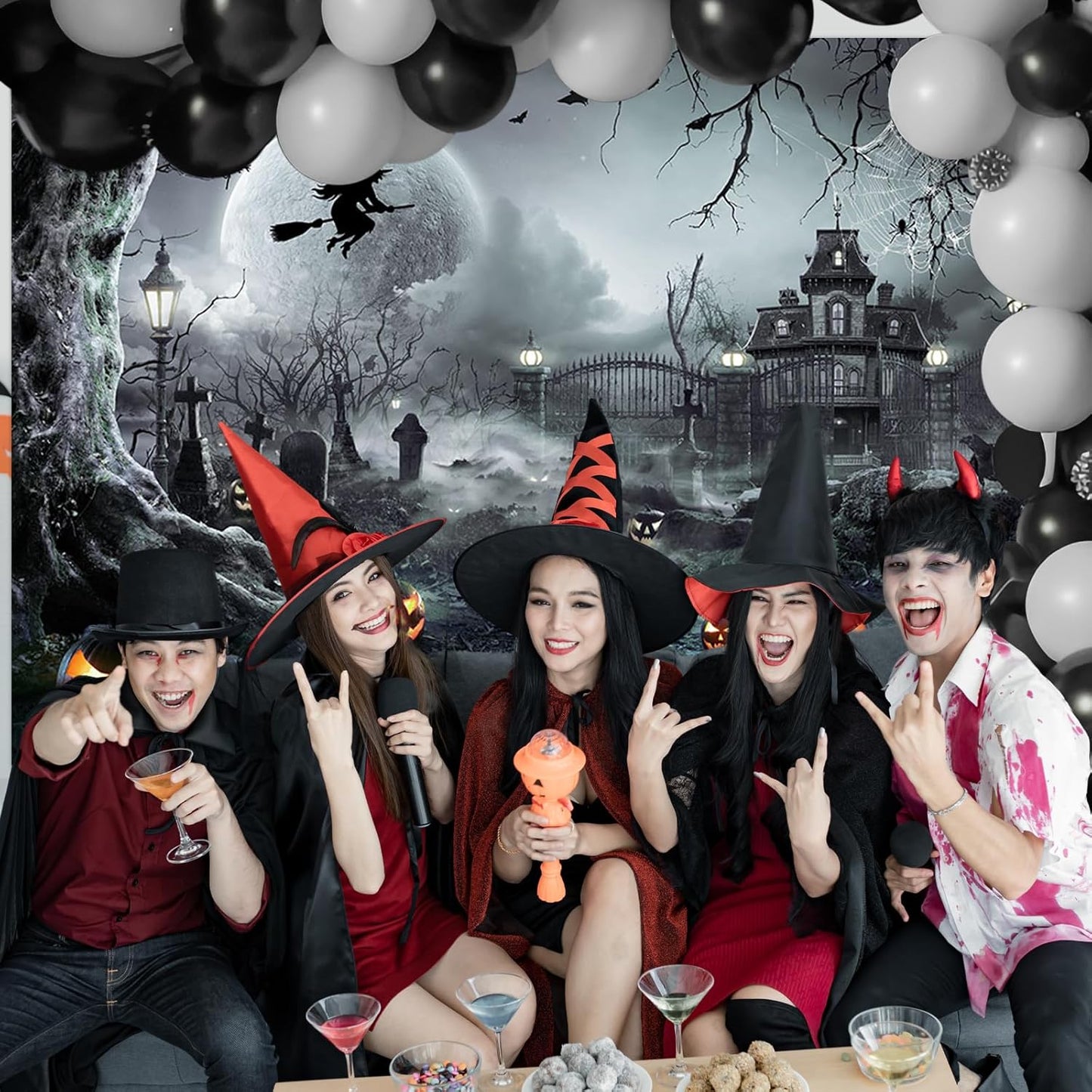 Avezano Halloween Photography Backdrop Full Moon Scary Night Castle Pumpkins Party Background Spooky Witch Bats Cemetery Child Kids Halloween Party Decorations Photoshoot Backdrops (7x5ft, Gray)