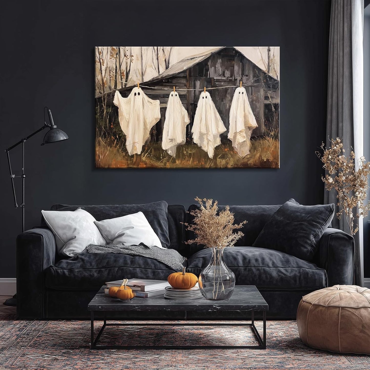 Laoife Halloween Canvas Wall Art, Vintage Spooky Creepy Spooky Ghost Laundry Prints, Farmhouse Gothic Wall Decoration, Dark Academia Halloween Party House Decoration (Ghost 3)