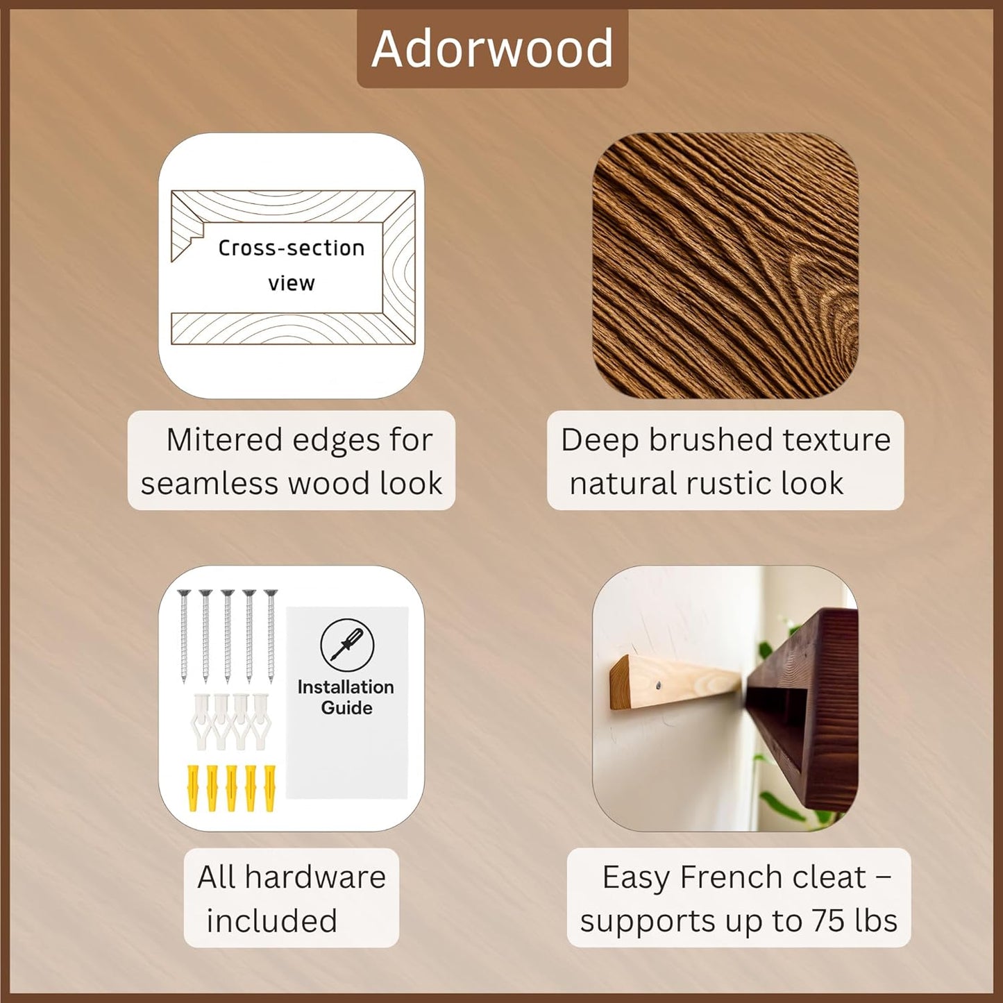 Handmade Fireplace Mantel Shelf 48", Extra Wide Rustic Wood Mantles for Over Fireplace, Wall Mounted Floating Mantel Shelves for Living Room Decor (Smoke Gray, 48Lx6Hx8D)