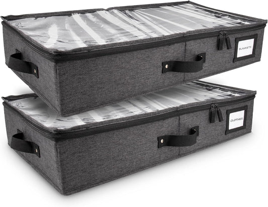 HOMELUX THEORY 2pc Under Bed Storage Containers, Bedroom Under the Bed Drawer Storage Organizer with Bins and Lids, Large Underbed Clothes Storage Box Ideal for Blanket, Fabric, & Shoes (Dark Gray)