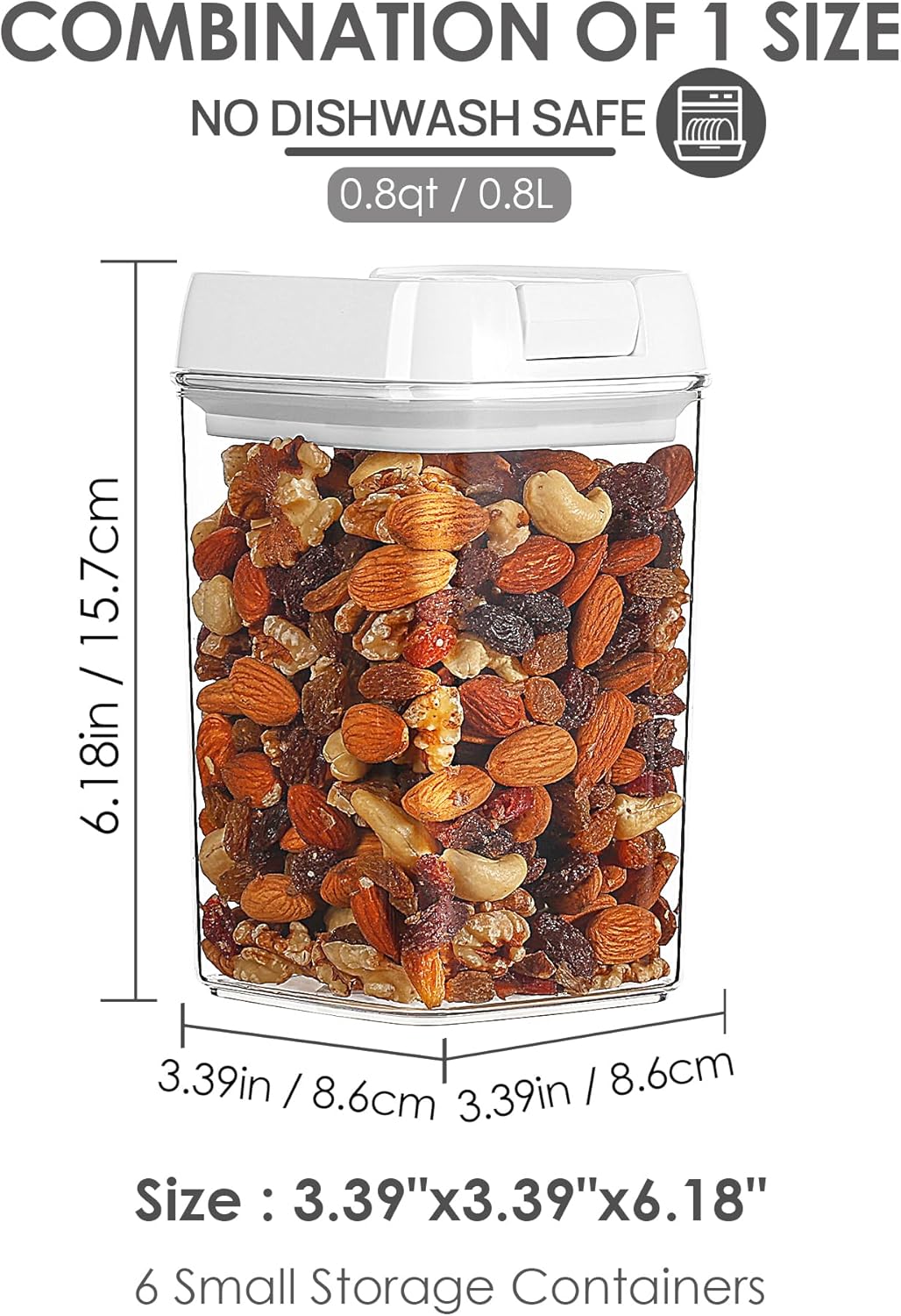 Vtopmart 6 PCS Airtight Food Storage Containers, BPA Free Plastic Snack Containers with Easy Lock Lids, for Kitchen Pantry Organization and Storage, Include 24 Labels, 0.8L