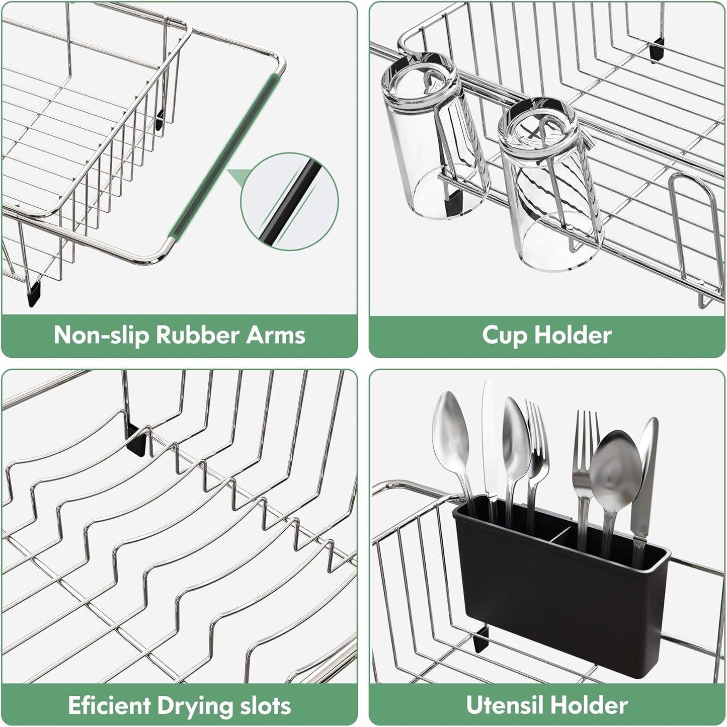 MAJALiS Dish Drying Rack in Sink - Small Dish Drainers for Kitchen Sink, Over The Sink Dish Racks with Utensil Holder, Stainless Steel Dish Rack in Sink, Silver